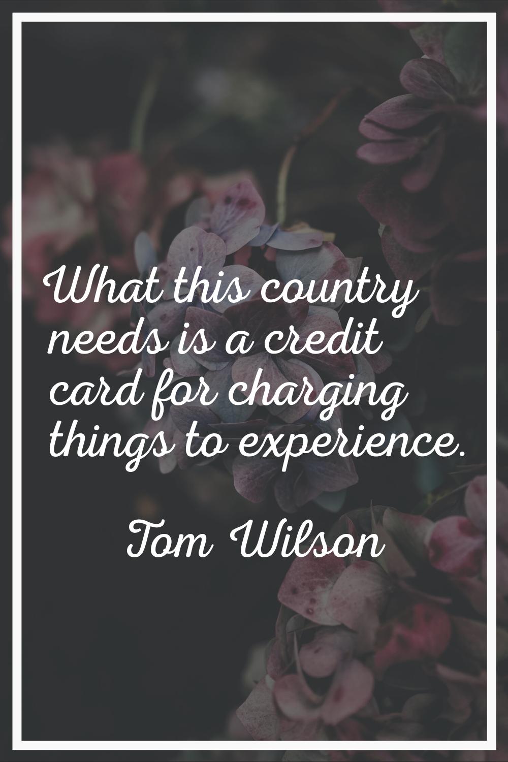 What this country needs is a credit card for charging things to experience.