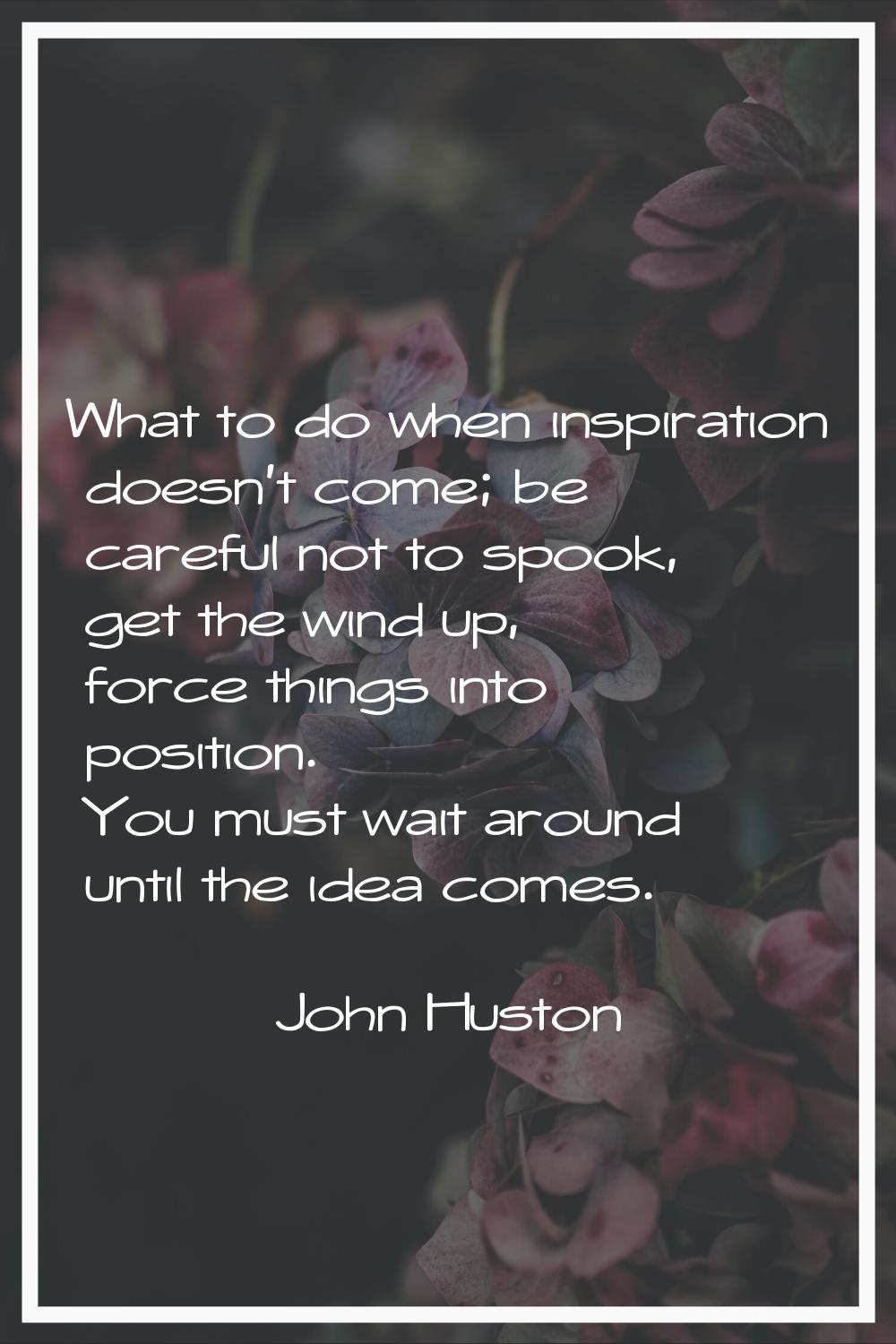 What to do when inspiration doesn't come; be careful not to spook, get the wind up, force things in