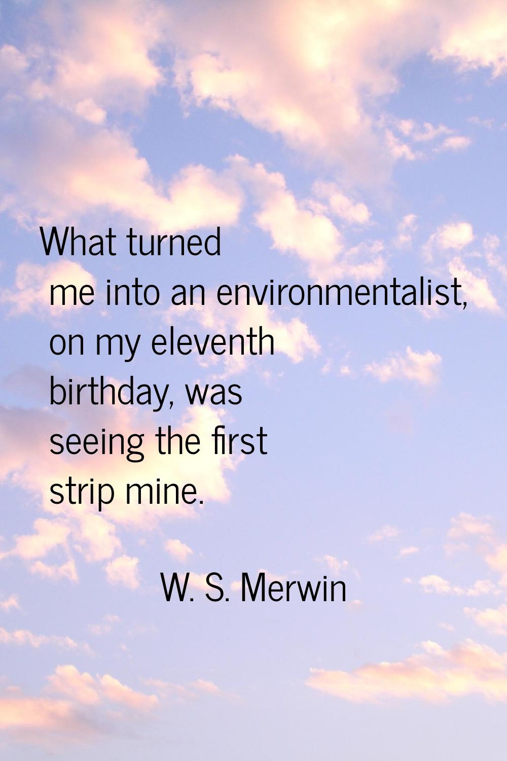 What turned me into an environmentalist, on my eleventh birthday, was seeing the first strip mine.