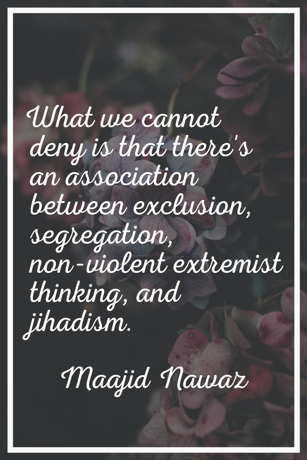 What we cannot deny is that there's an association between exclusion, segregation, non-violent extr