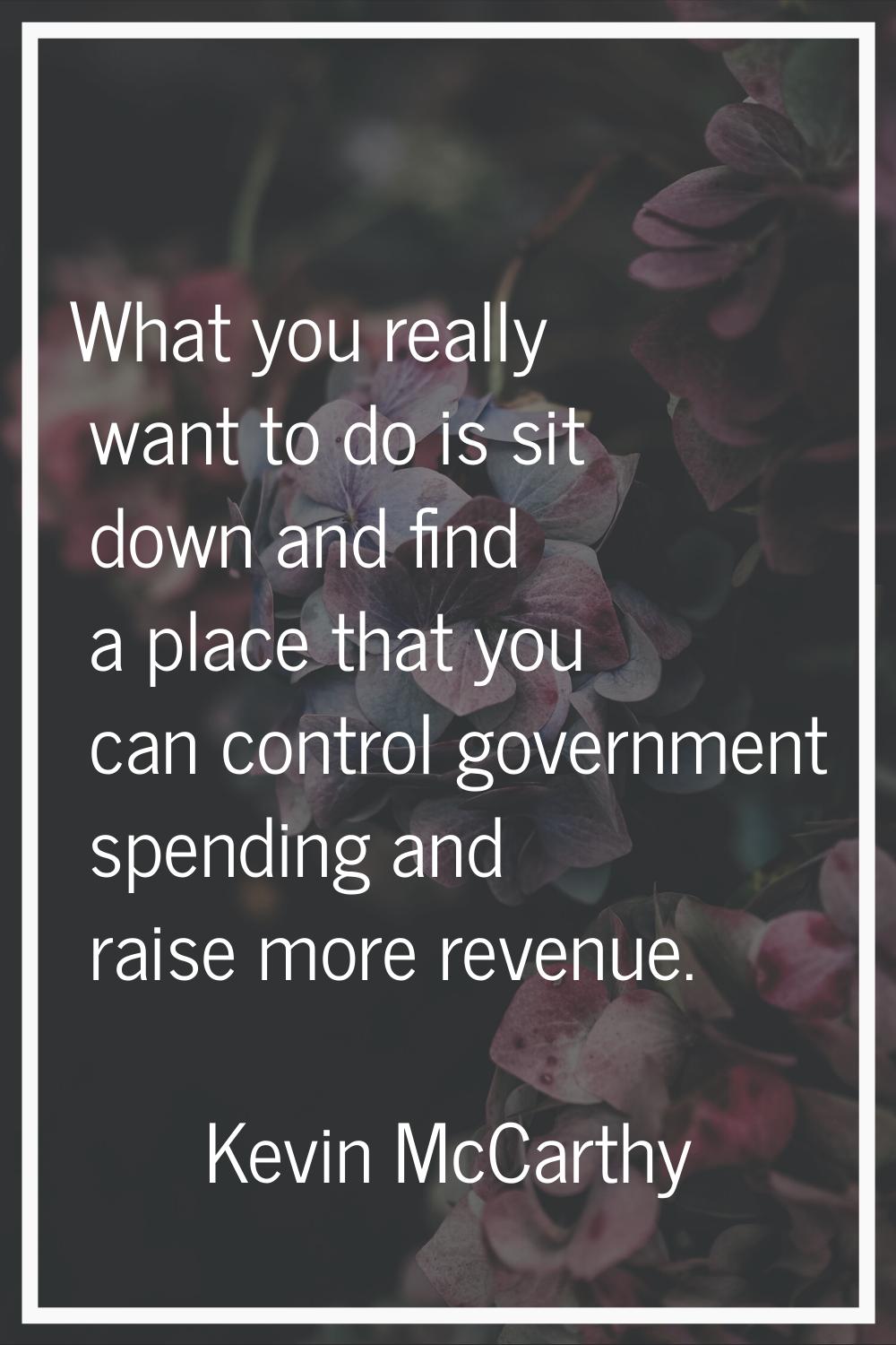 What you really want to do is sit down and find a place that you can control government spending an