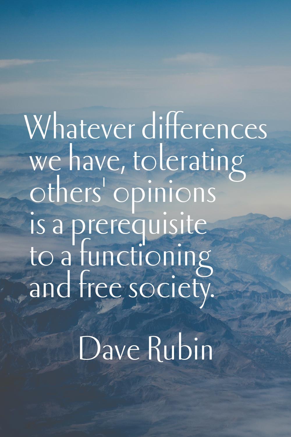Whatever differences we have, tolerating others' opinions is a prerequisite to a functioning and fr