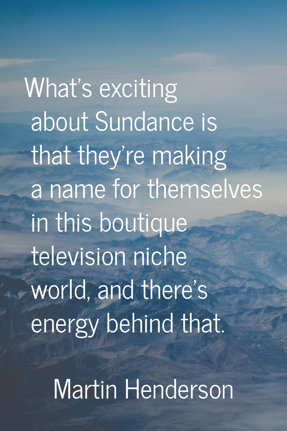 What's exciting about Sundance is that they're making a name for themselves in this boutique televi