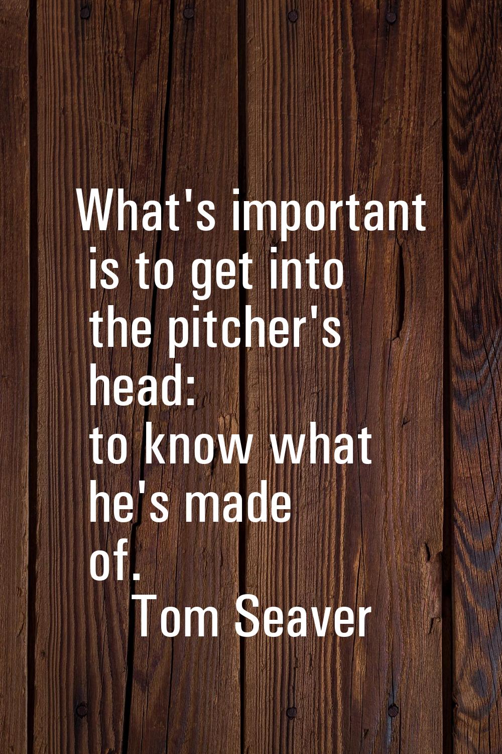 What's important is to get into the pitcher's head: to know what he's made of.