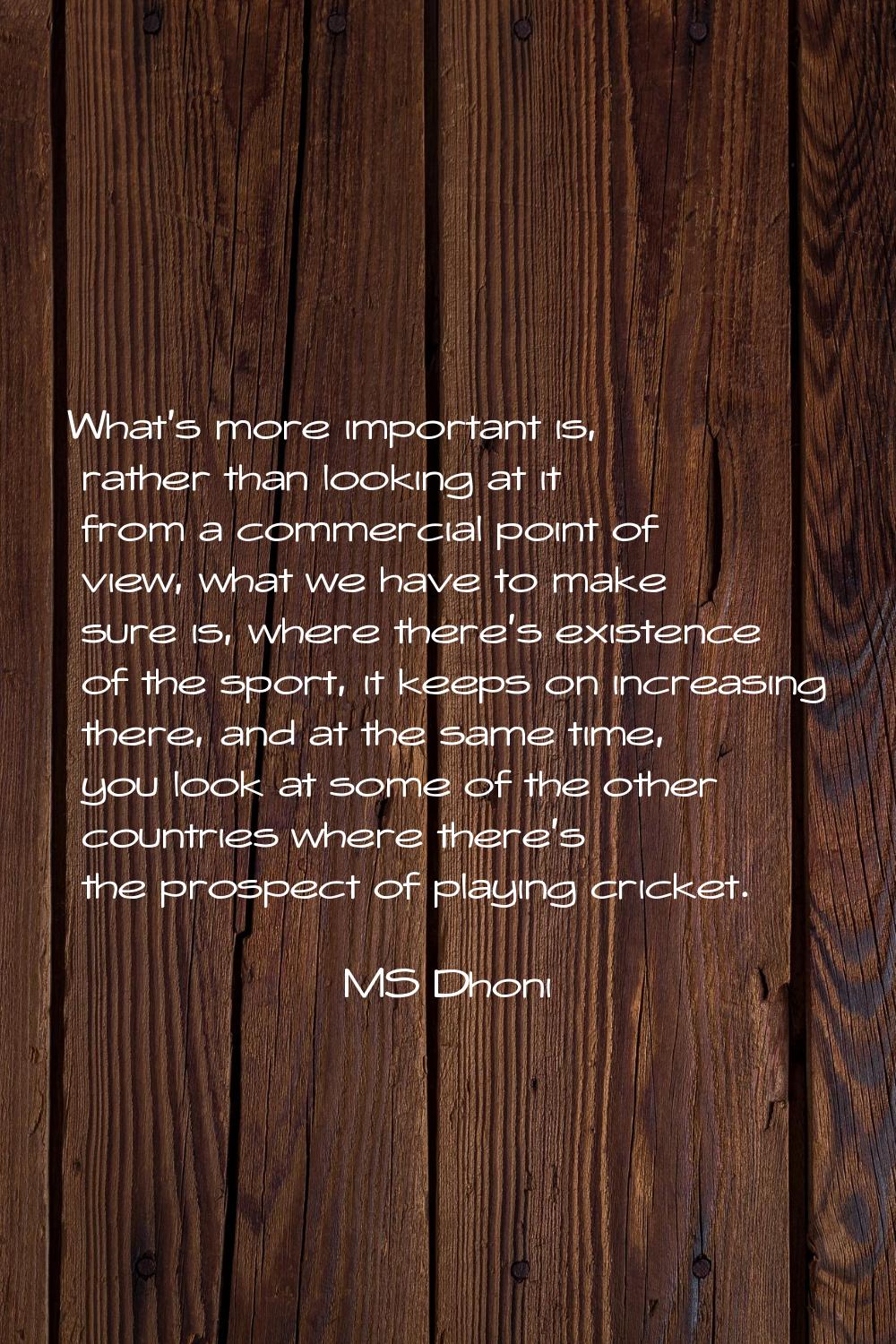 What's more important is, rather than looking at it from a commercial point of view, what we have t