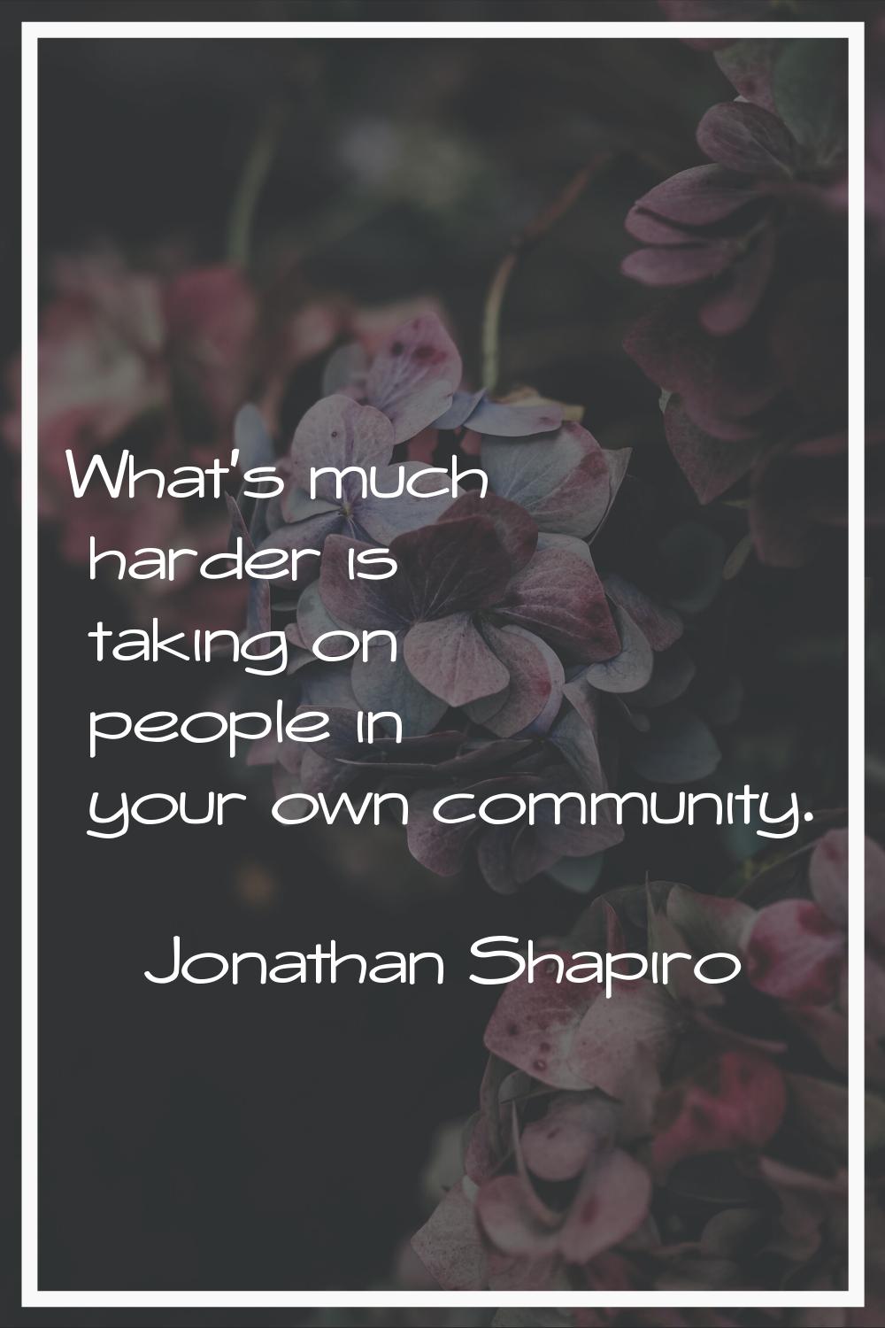 What's much harder is taking on people in your own community.