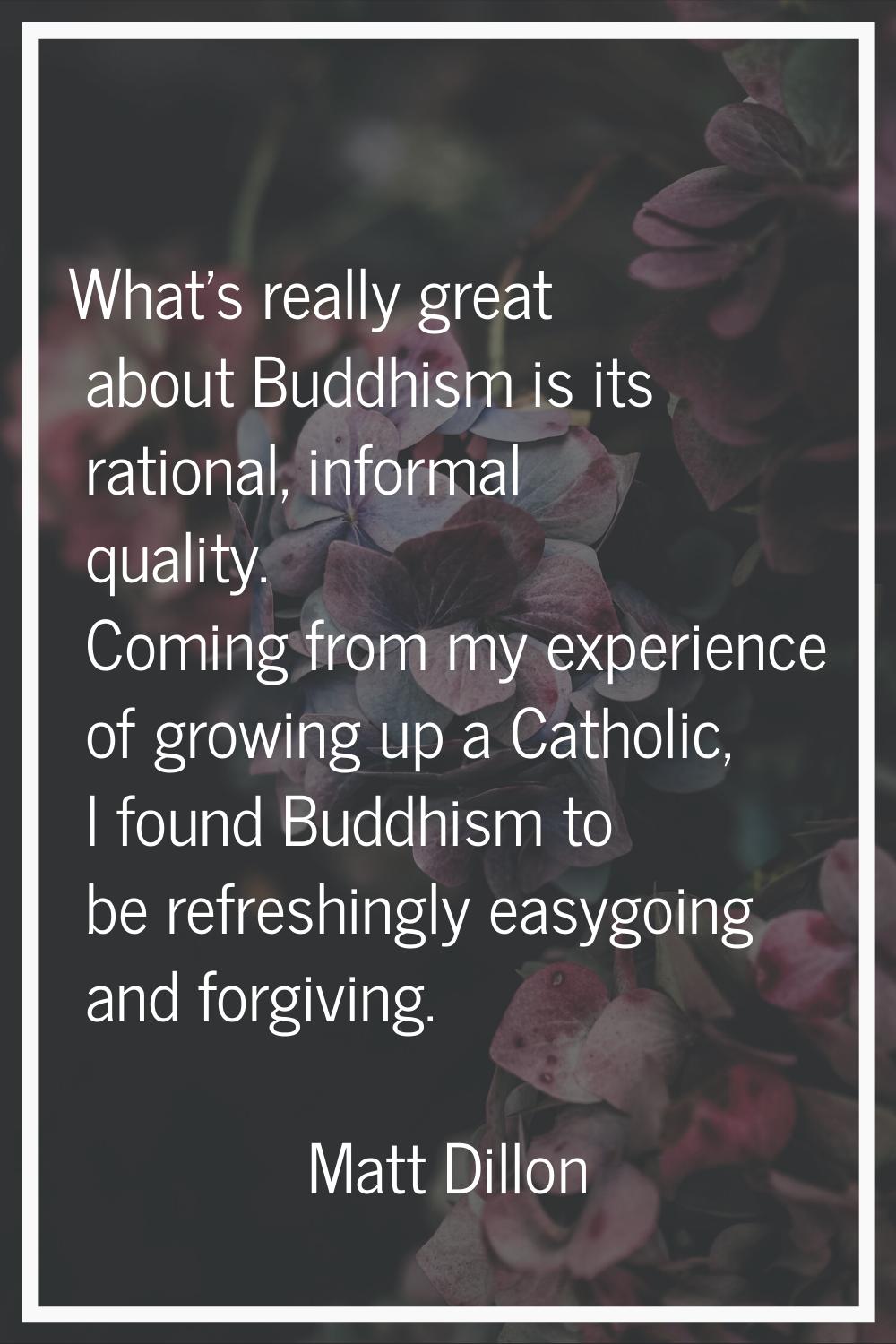 What's really great about Buddhism is its rational, informal quality. Coming from my experience of 