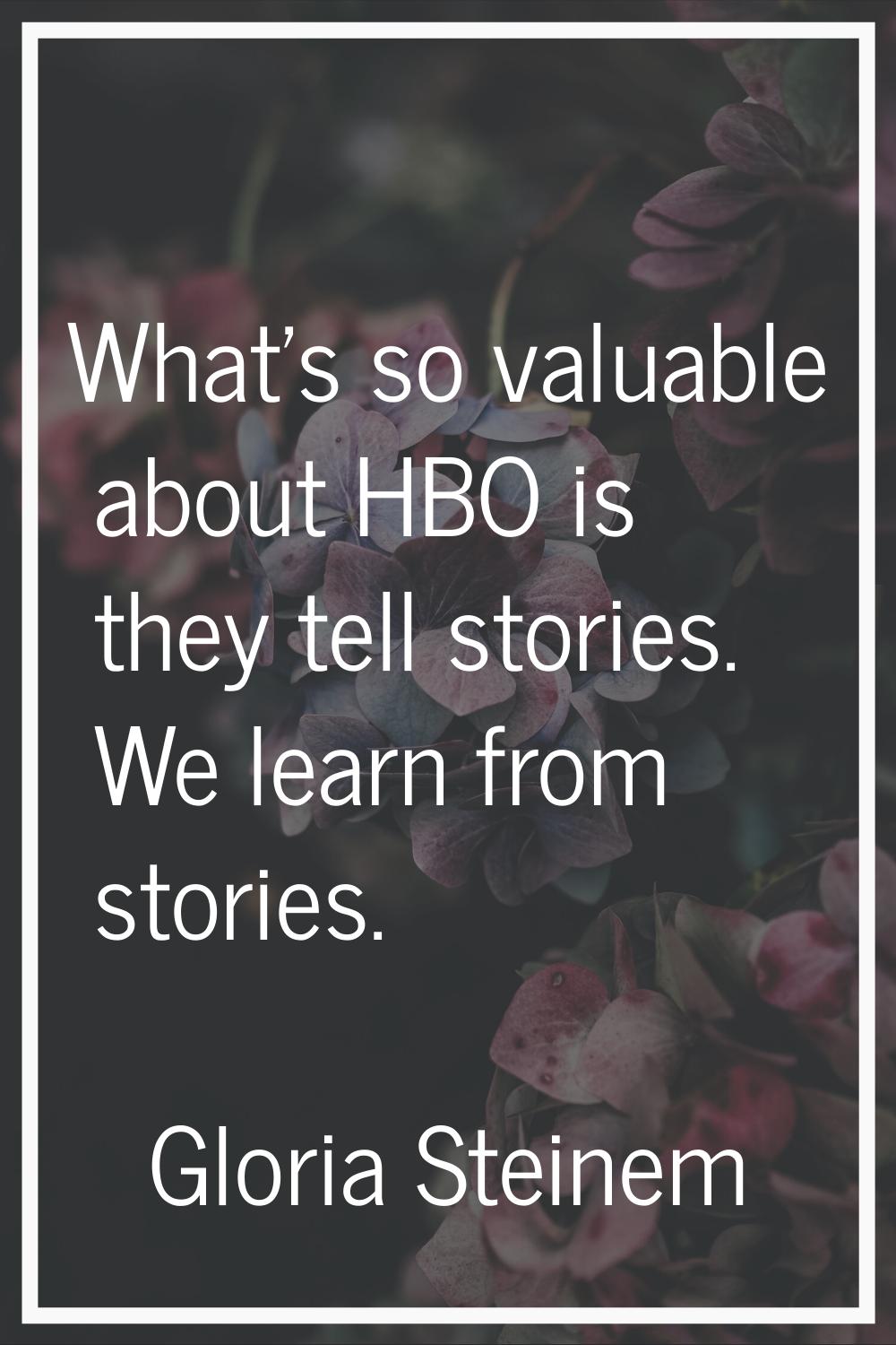 What's so valuable about HBO is they tell stories. We learn from stories.