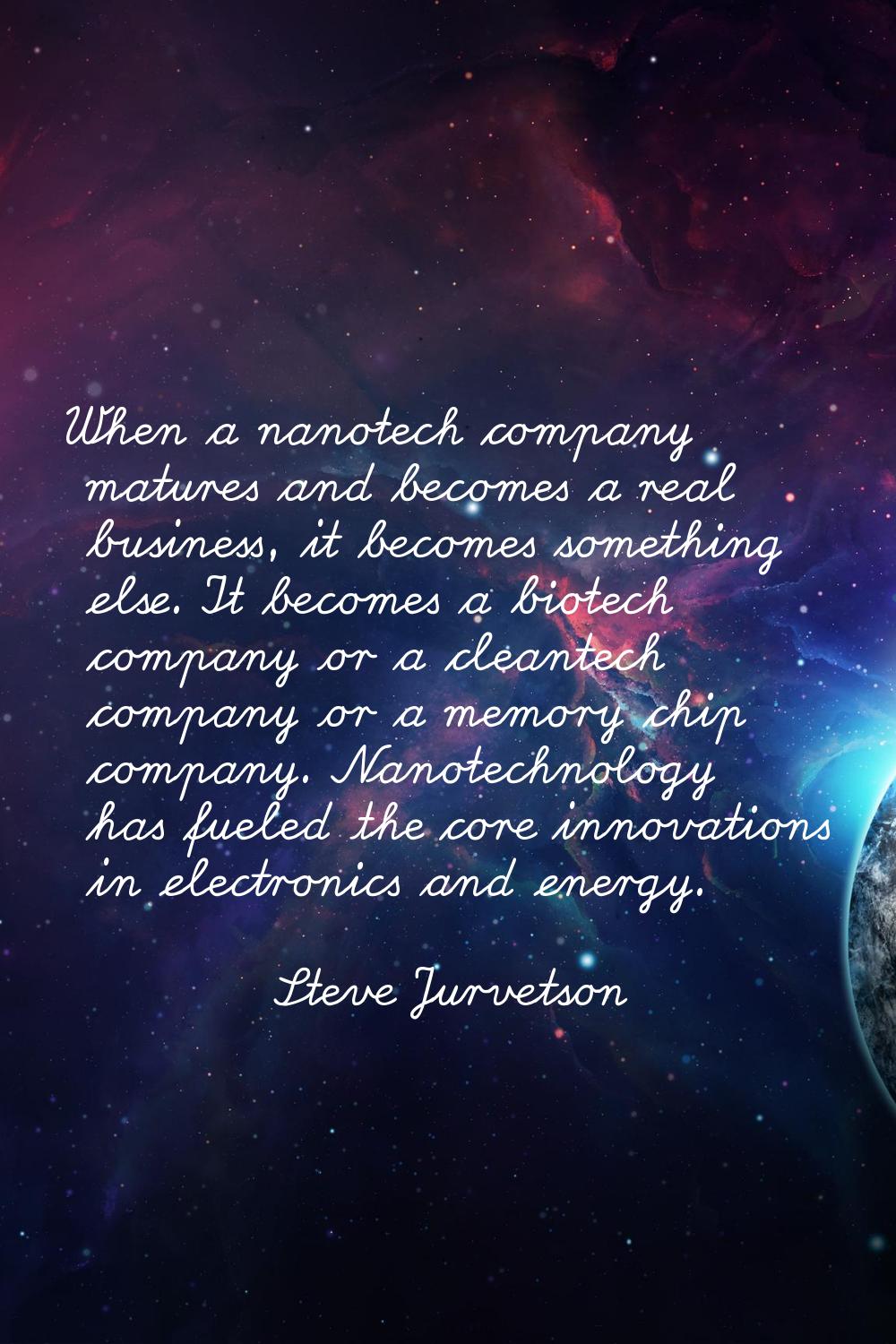 When a nanotech company matures and becomes a real business, it becomes something else. It becomes 