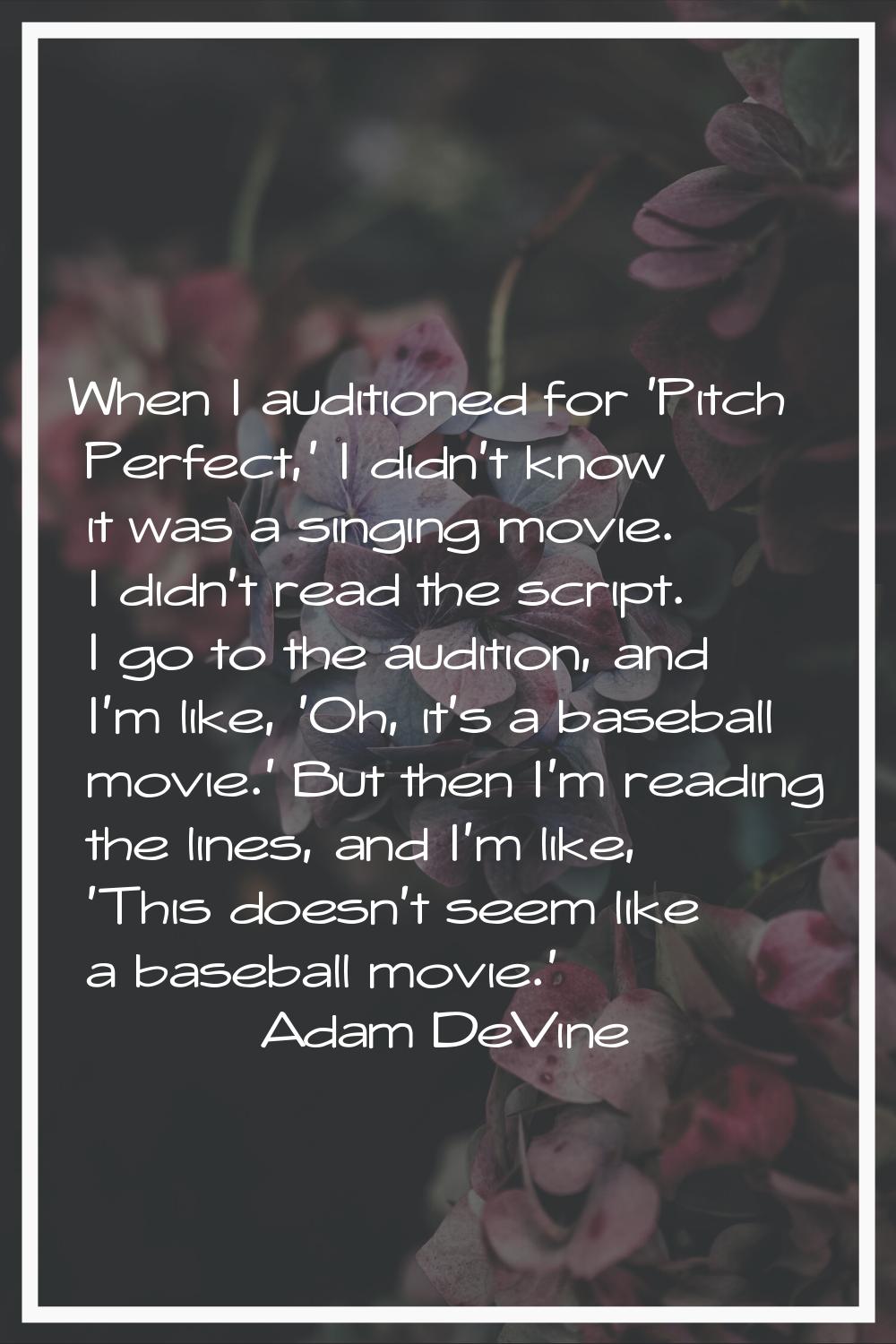 When I auditioned for 'Pitch Perfect,' I didn't know it was a singing movie. I didn't read the scri