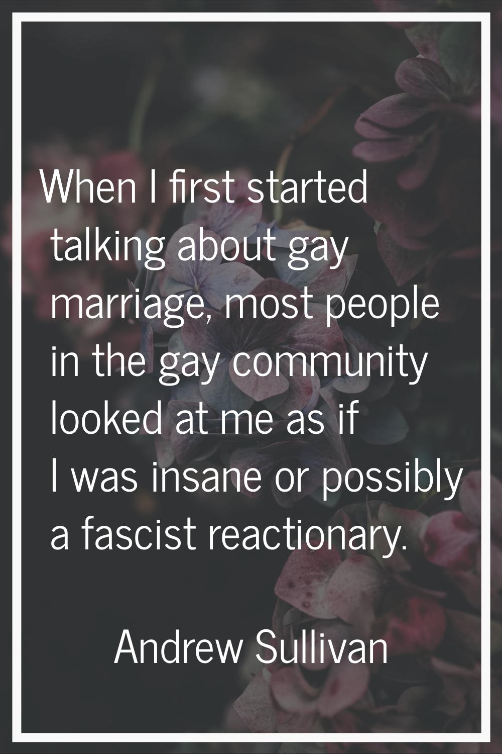 When I first started talking about gay marriage, most people in the gay community looked at me as i