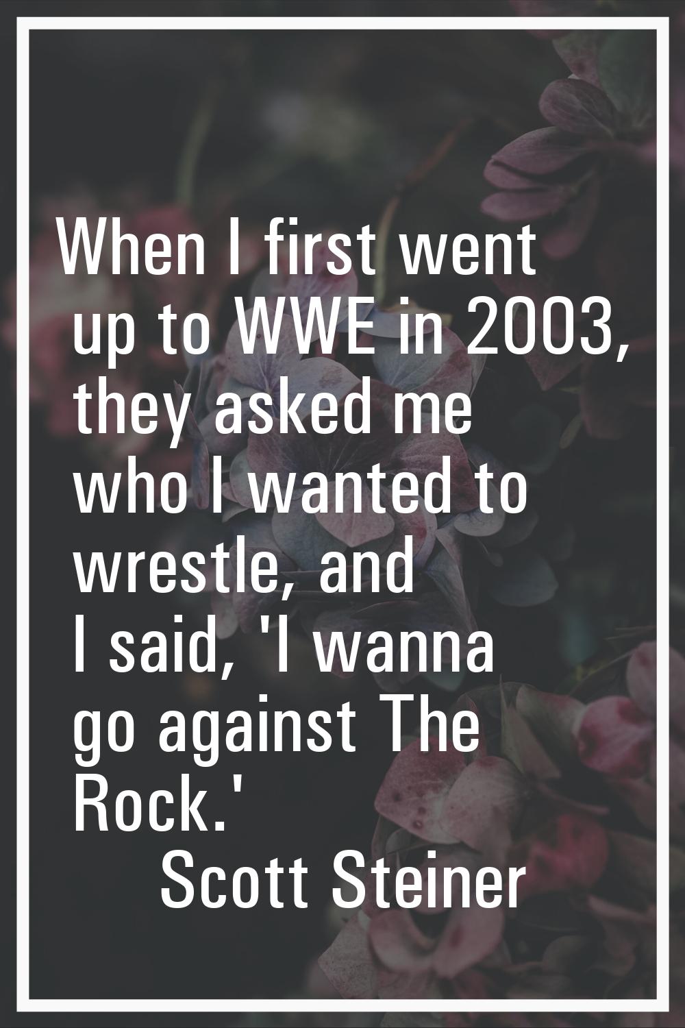 When I first went up to WWE in 2003, they asked me who I wanted to wrestle, and I said, 'I wanna go