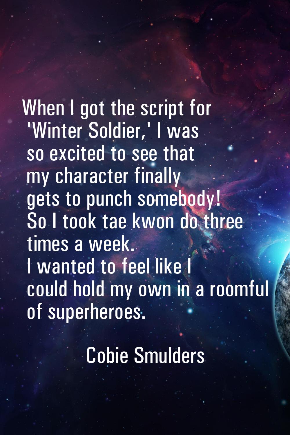 When I got the script for 'Winter Soldier,' I was so excited to see that my character finally gets 