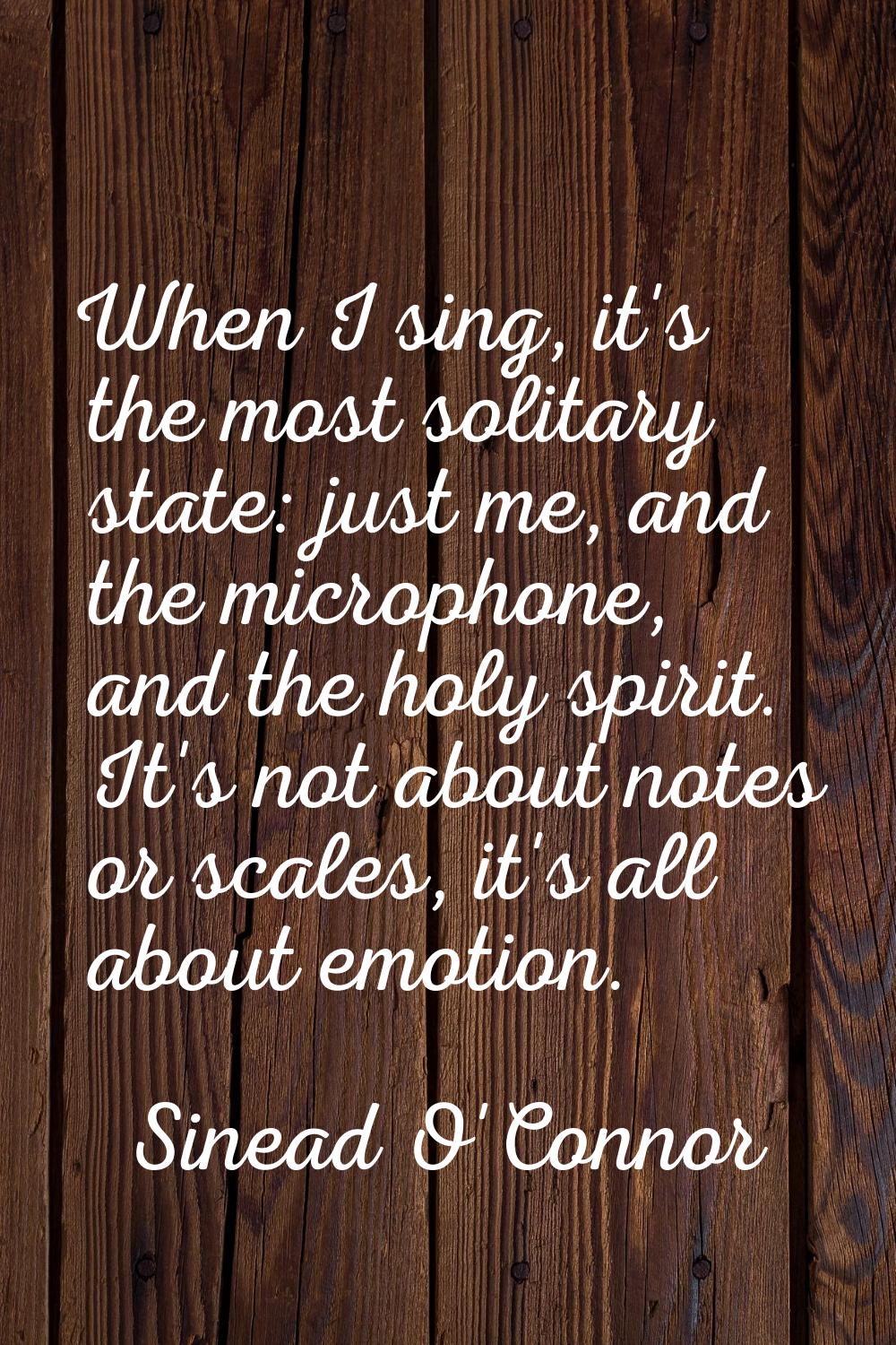 When I sing, it's the most solitary state: just me, and the microphone, and the holy spirit. It's n