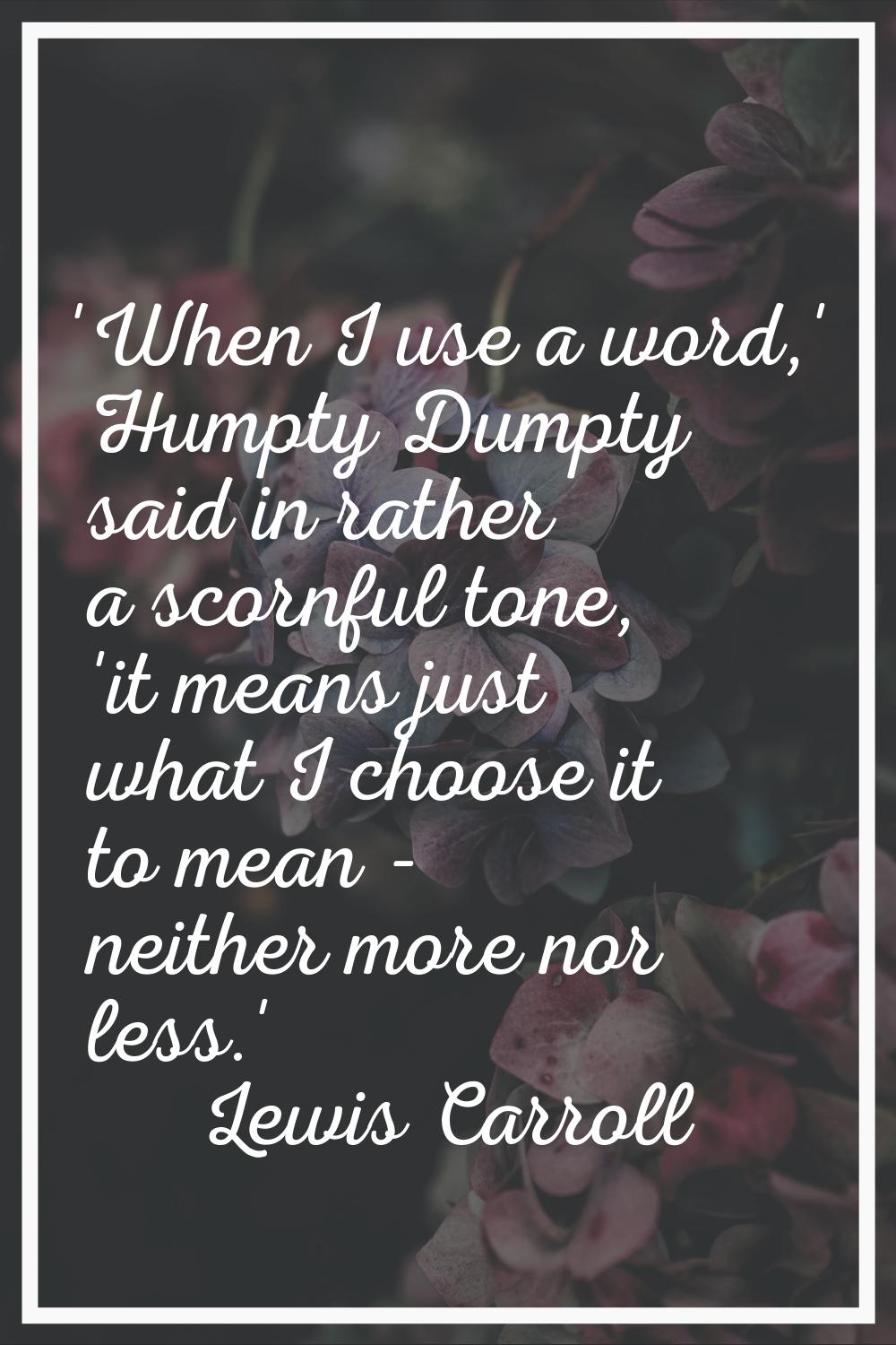 'When I use a word,' Humpty Dumpty said in rather a scornful tone, 'it means just what I choose it 