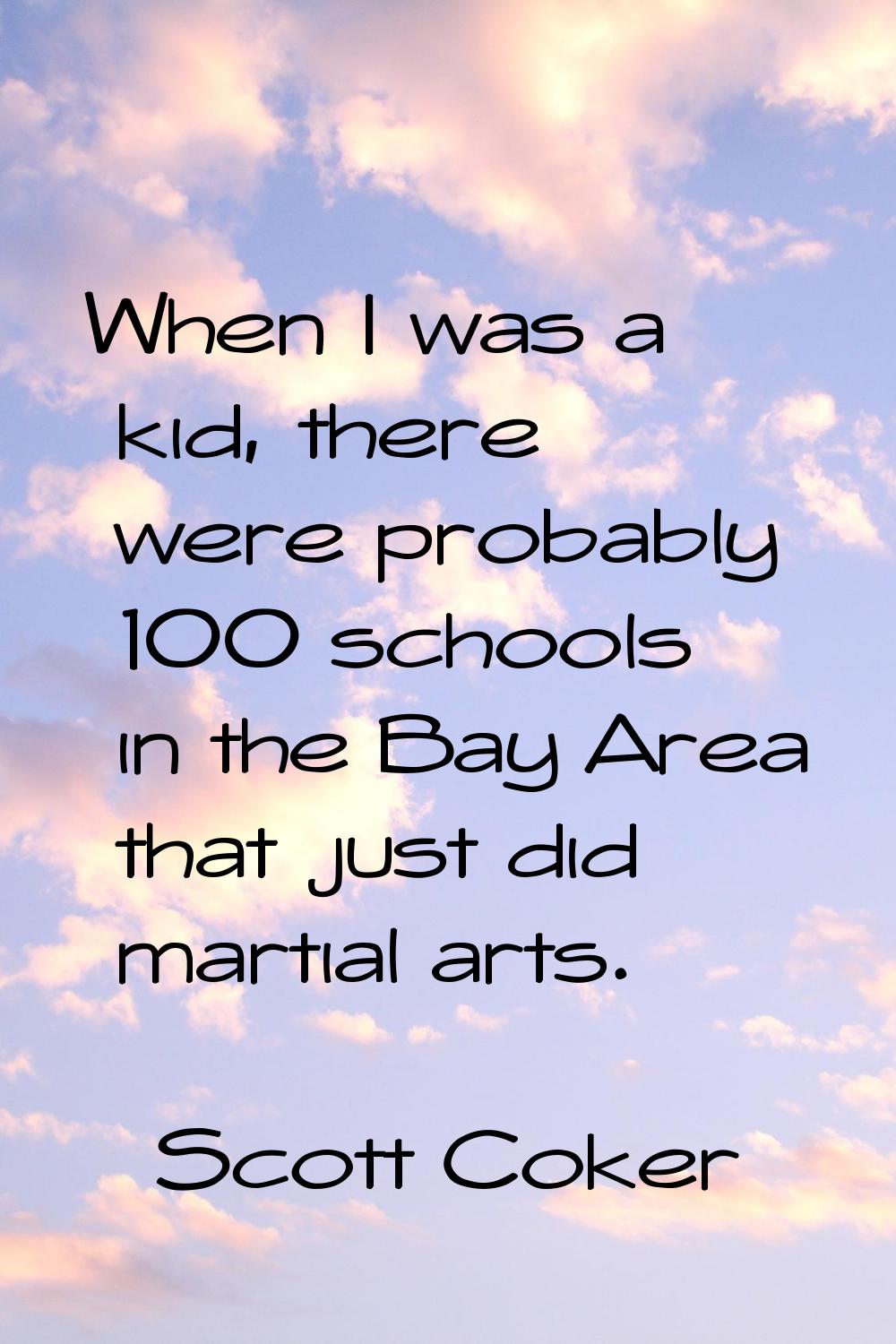 When I was a kid, there were probably 100 schools in the Bay Area that just did martial arts.