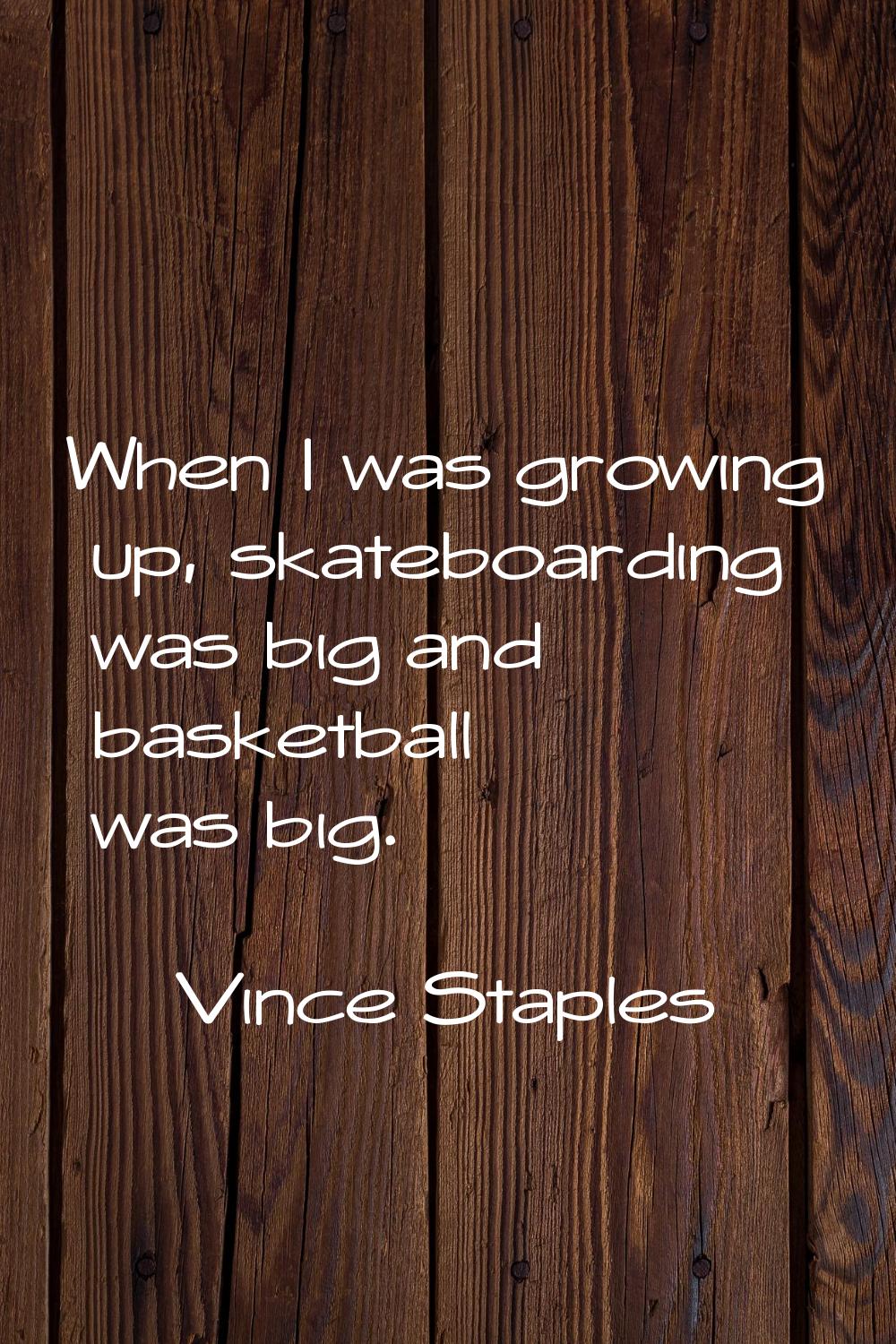 When I was growing up, skateboarding was big and basketball was big.