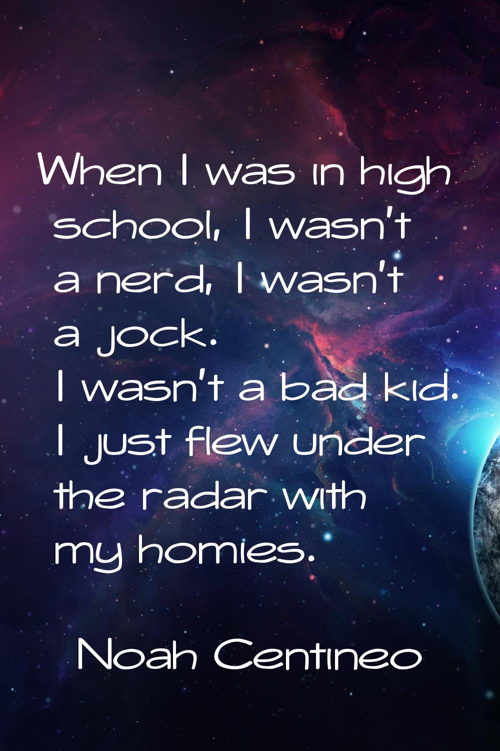 When I was in high school, I wasn't a nerd, I wasn't a jock. I wasn't a bad kid. I just flew under 