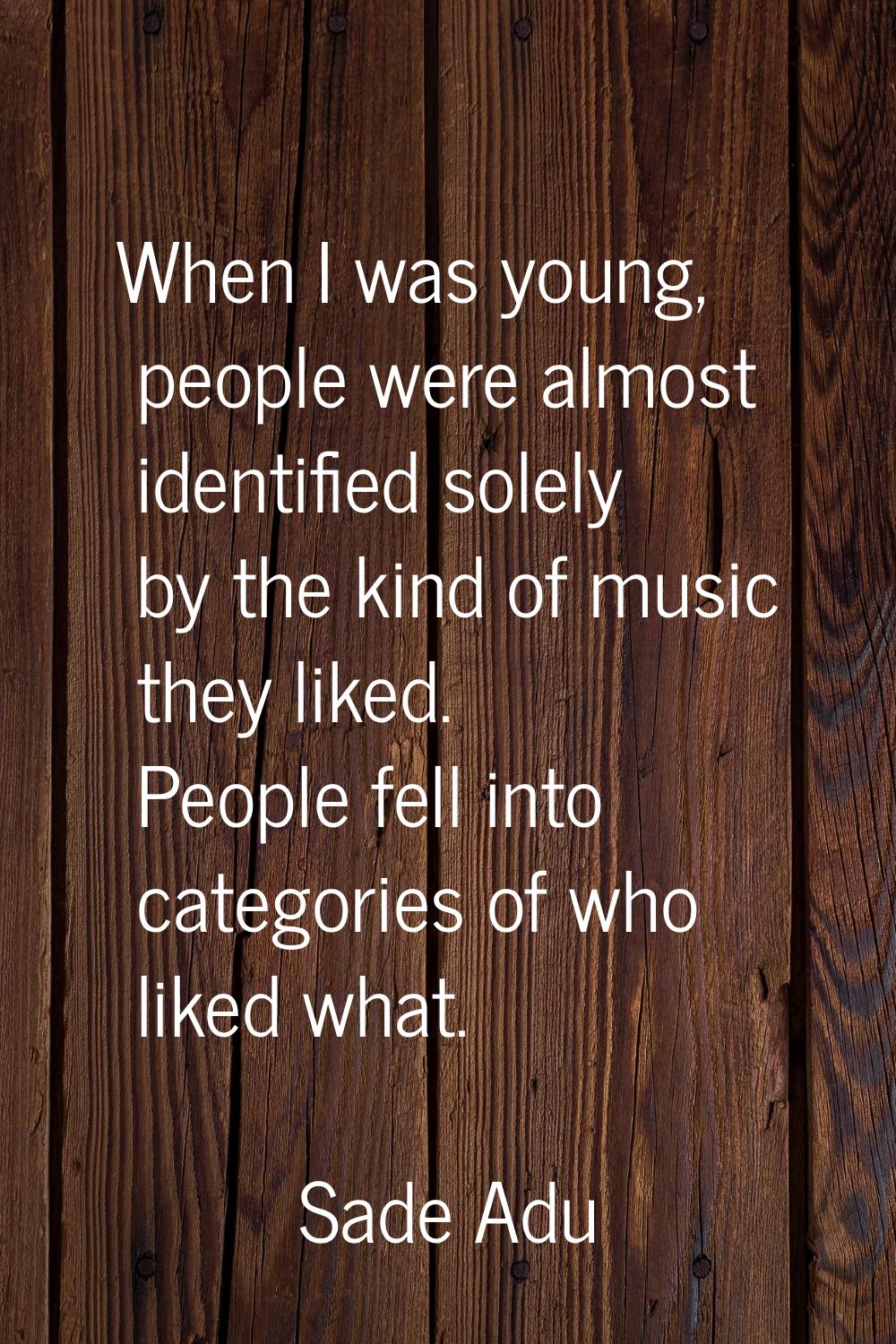 When I was young, people were almost identified solely by the kind of music they liked. People fell