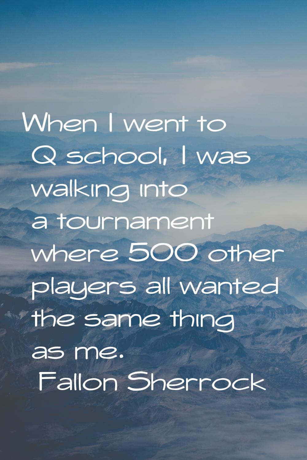 When I went to Q school, I was walking into a tournament where 500 other players all wanted the sam
