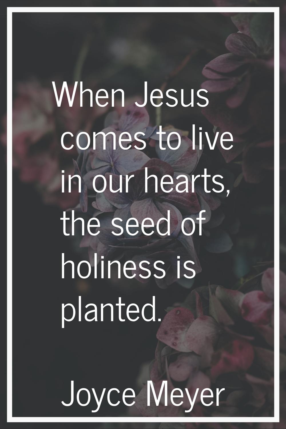 When Jesus comes to live in our hearts, the seed of holiness is planted.