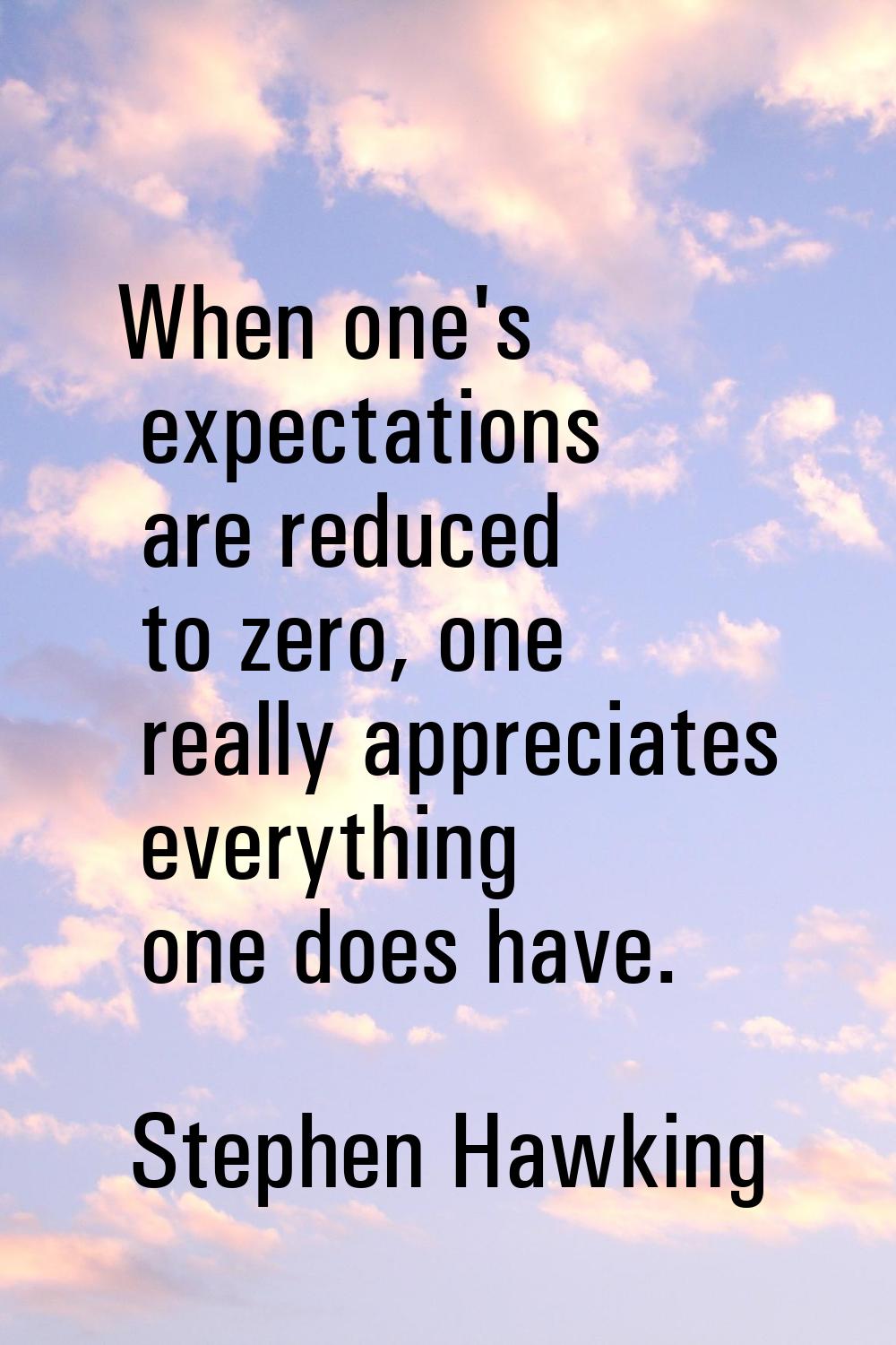 When one's expectations are reduced to zero, one really appreciates everything one does have.