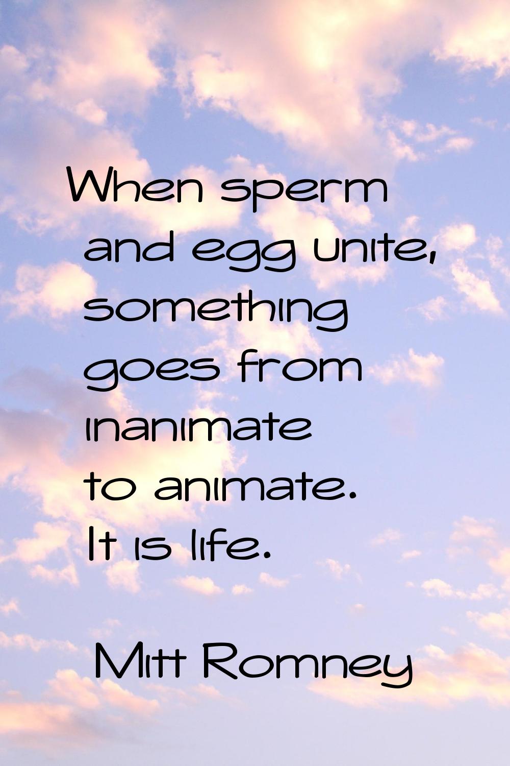 When sperm and egg unite, something goes from inanimate to animate. It is life.