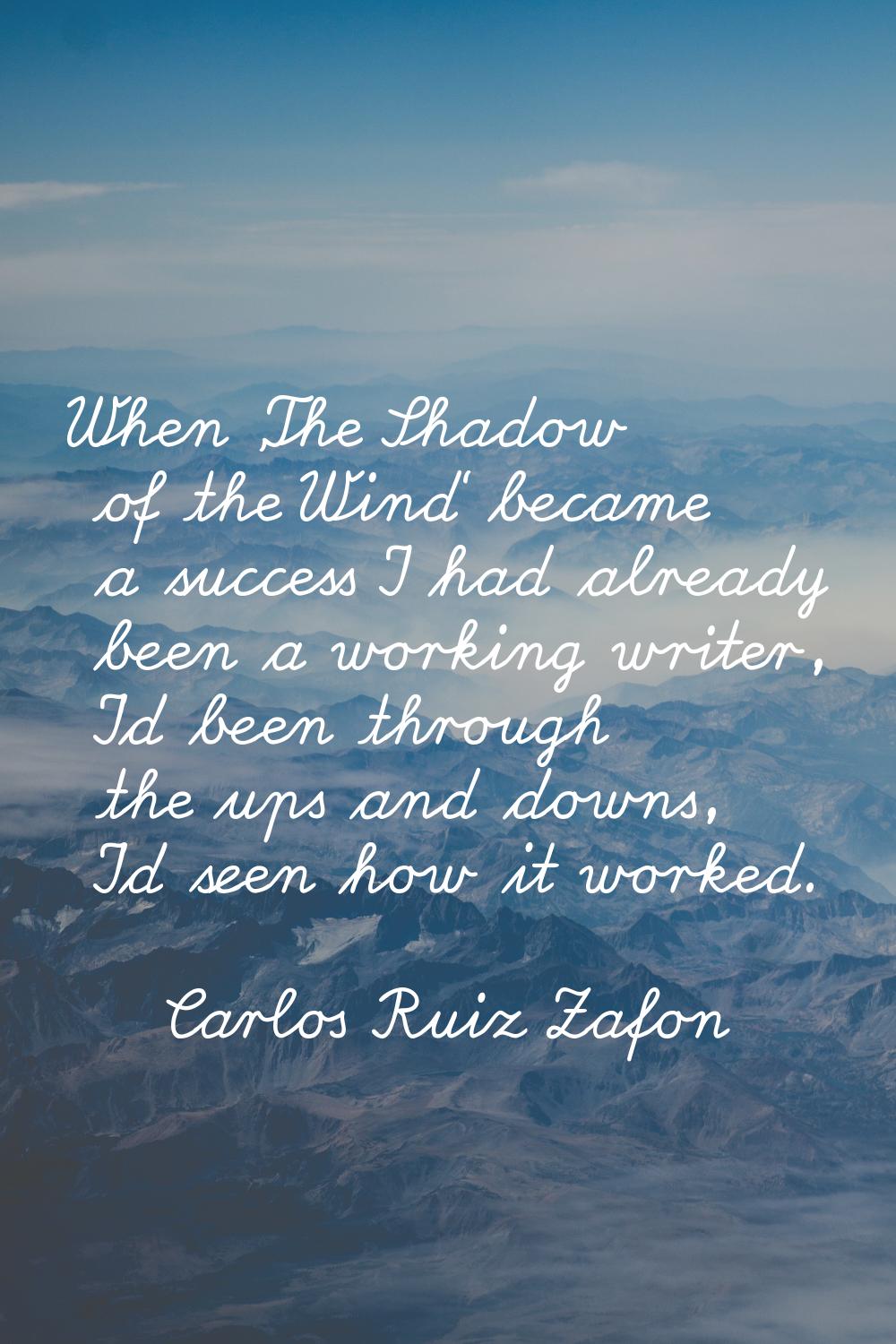 When 'The Shadow of the Wind' became a success I had already been a working writer, I'd been throug