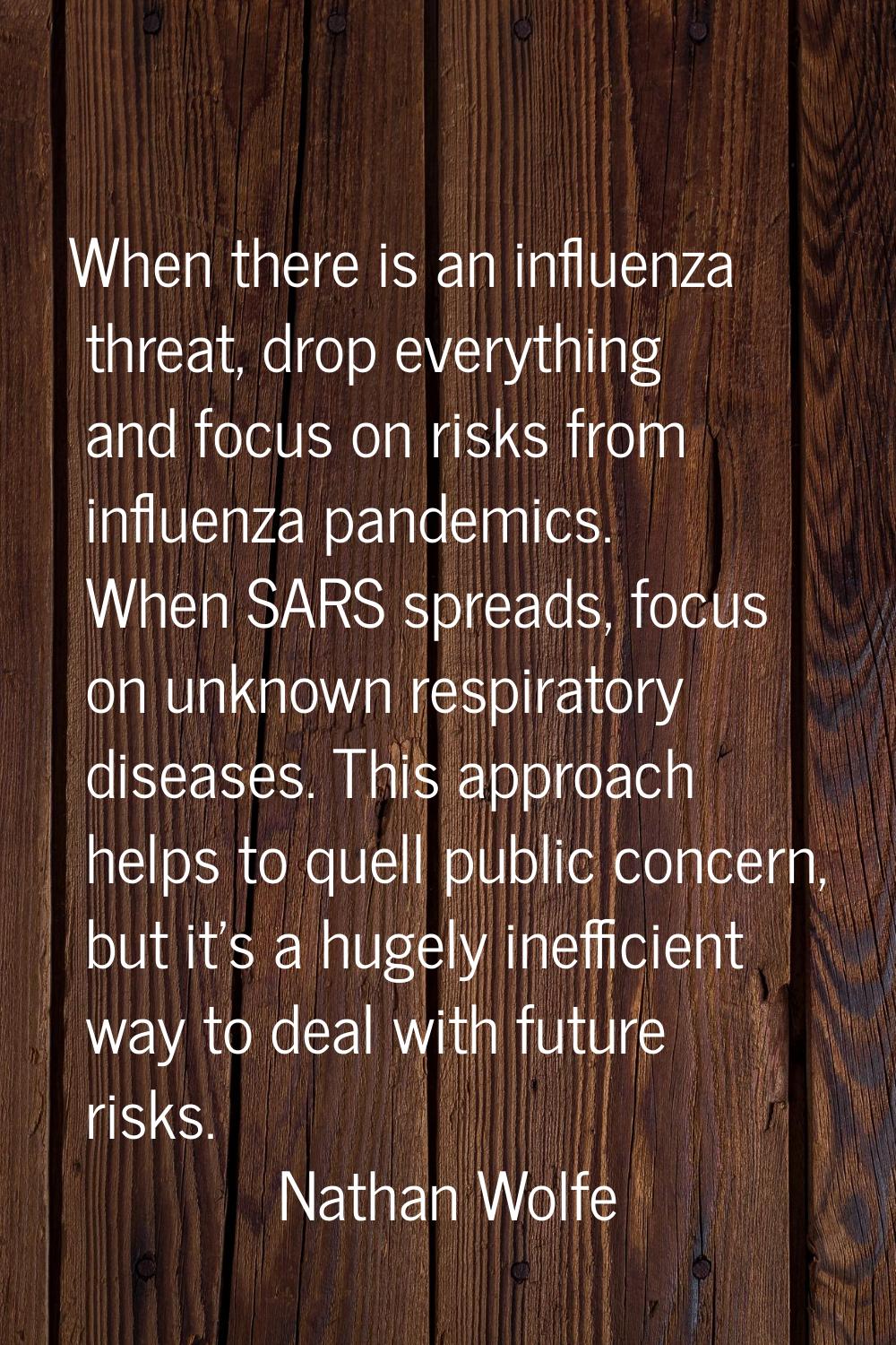 When there is an influenza threat, drop everything and focus on risks from influenza pandemics. Whe