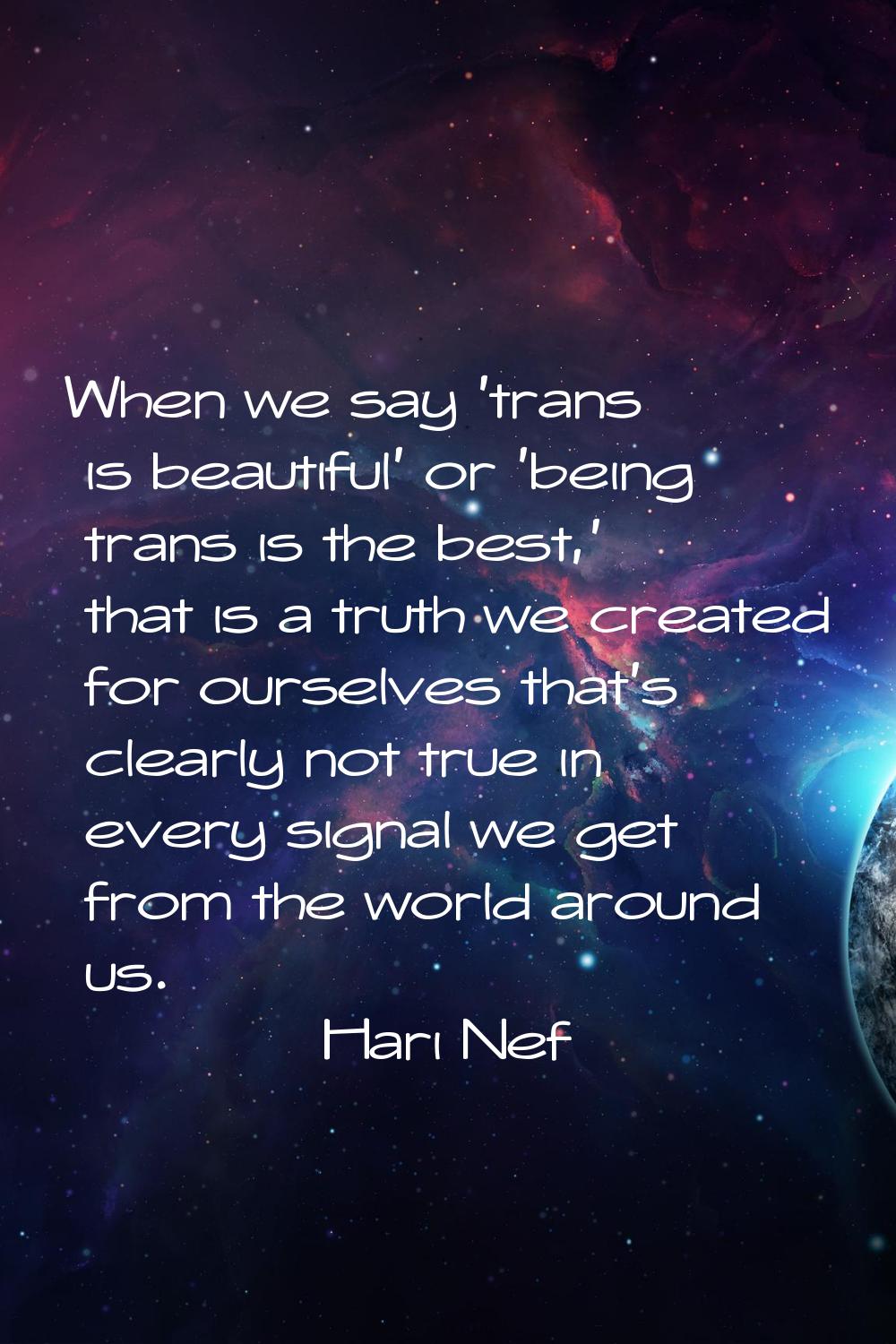 When we say 'trans is beautiful' or 'being trans is the best,' that is a truth we created for ourse