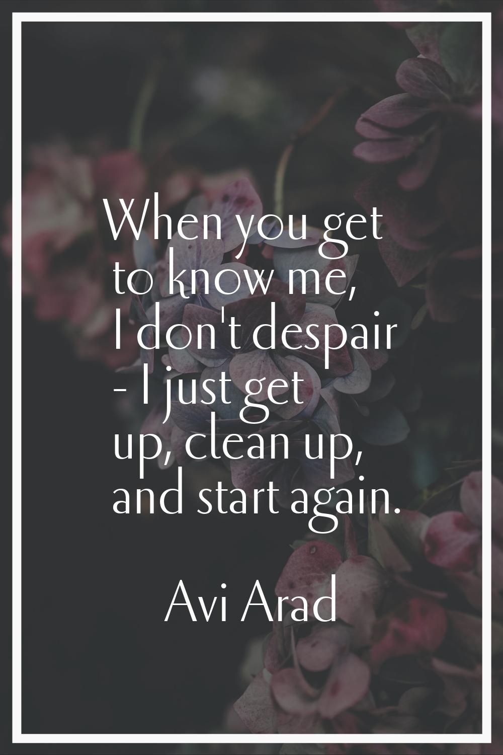 When you get to know me, I don't despair - I just get up, clean up, and start again.
