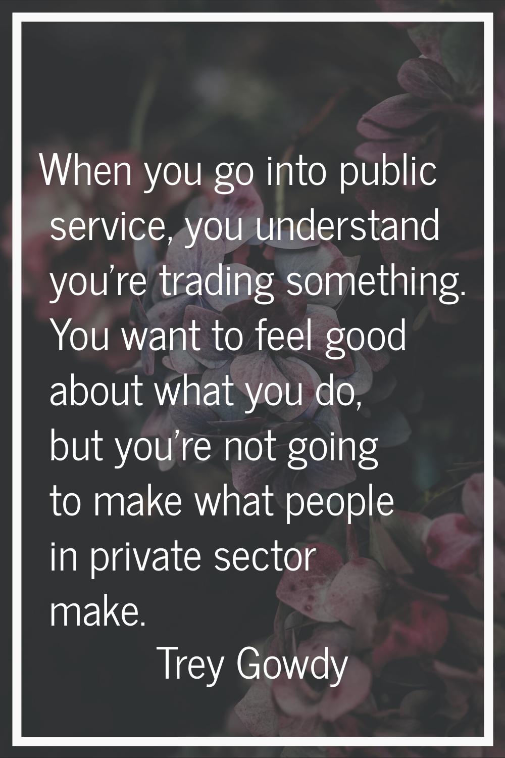 When you go into public service, you understand you're trading something. You want to feel good abo