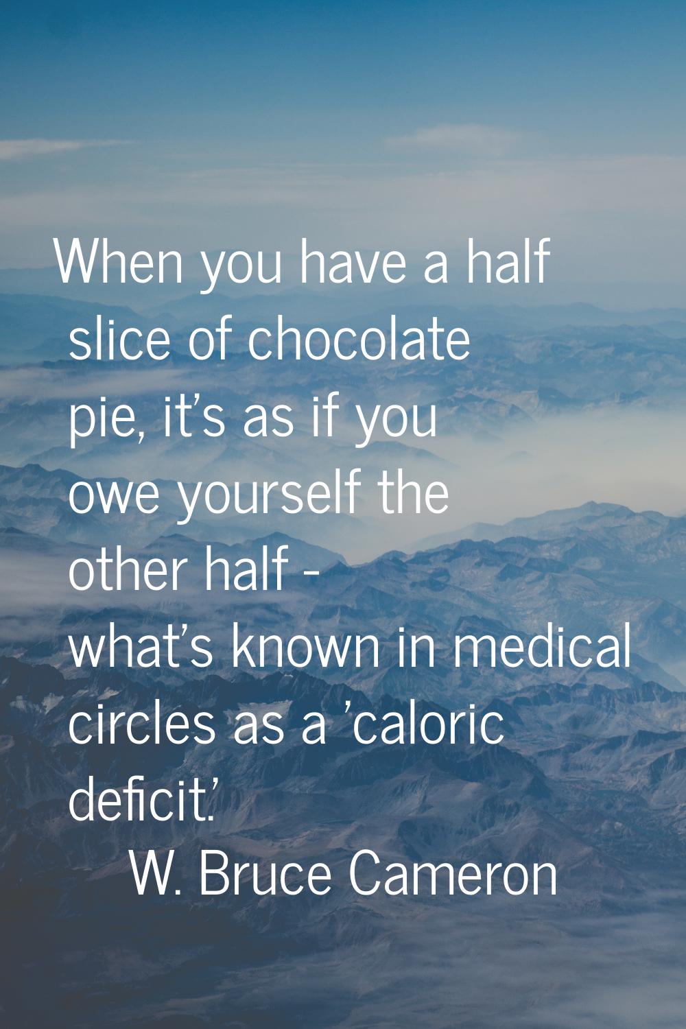 When you have a half slice of chocolate pie, it's as if you owe yourself the other half - what's kn