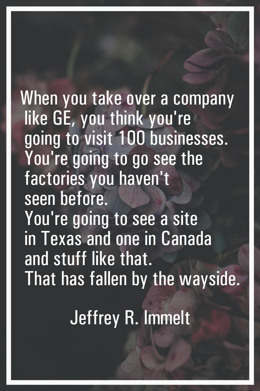 When you take over a company like GE, you think you're going to visit 100 businesses. You're going 