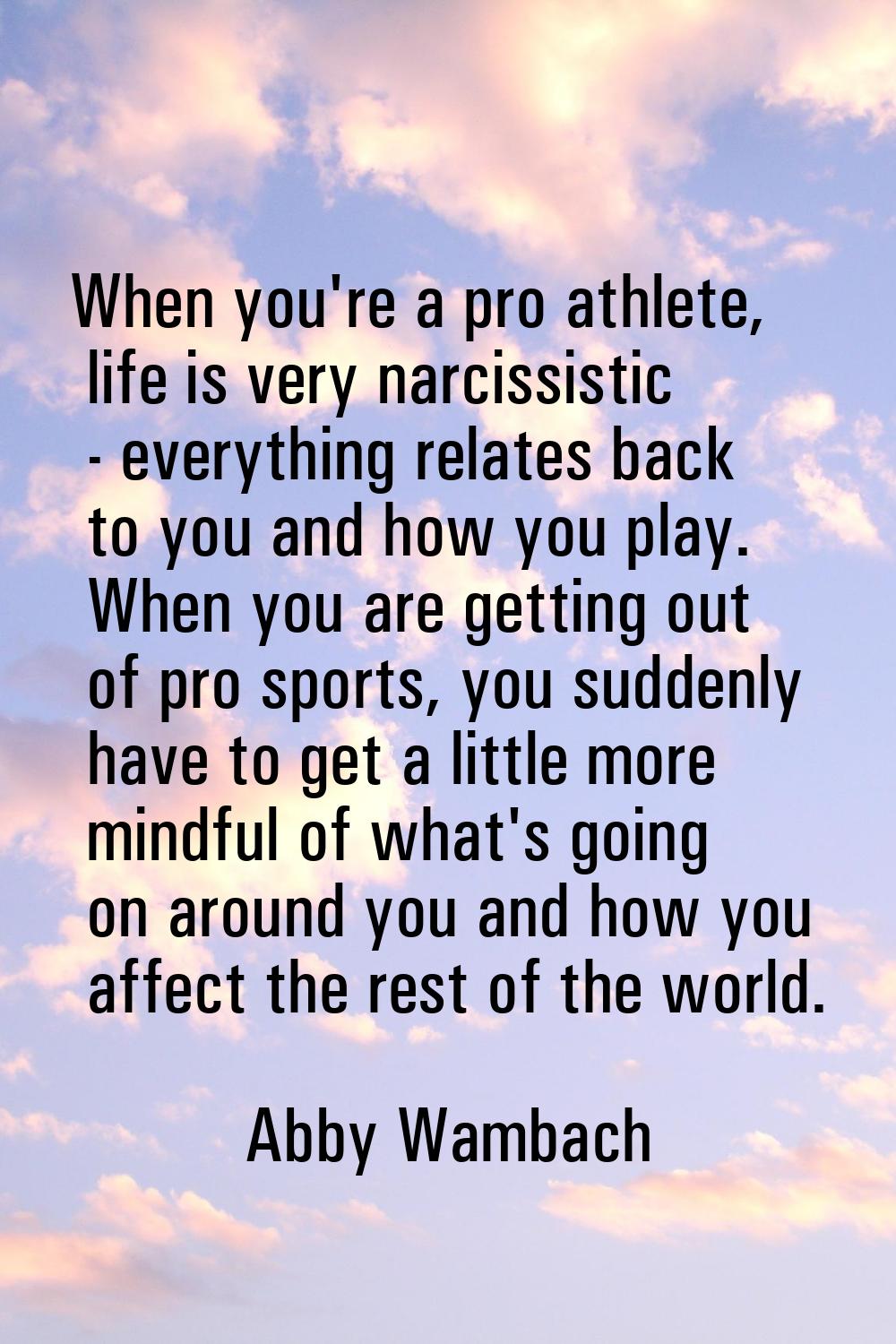 When you're a pro athlete, life is very narcissistic - everything relates back to you and how you p