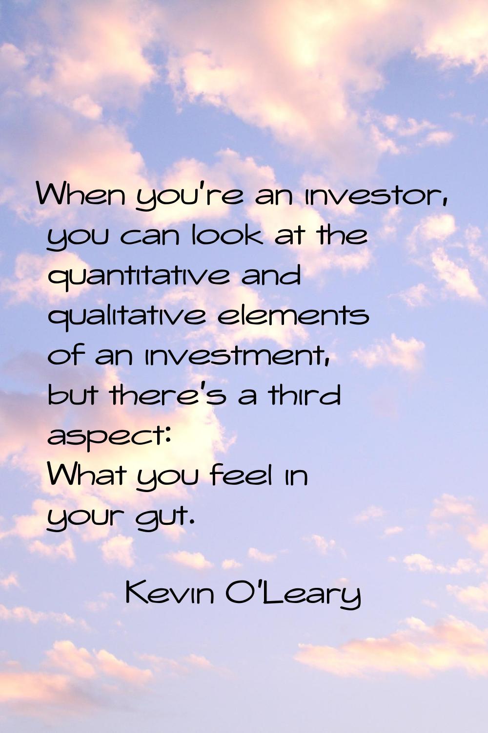 When you're an investor, you can look at the quantitative and qualitative elements of an investment
