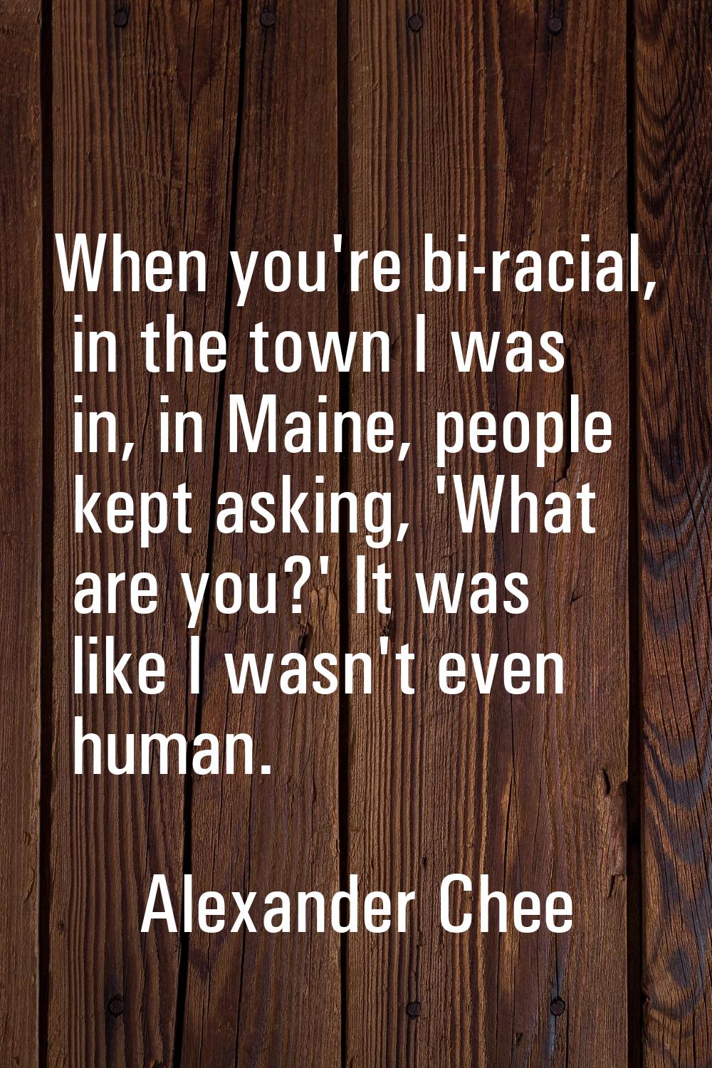 When you're bi-racial, in the town I was in, in Maine, people kept asking, 'What are you?' It was l