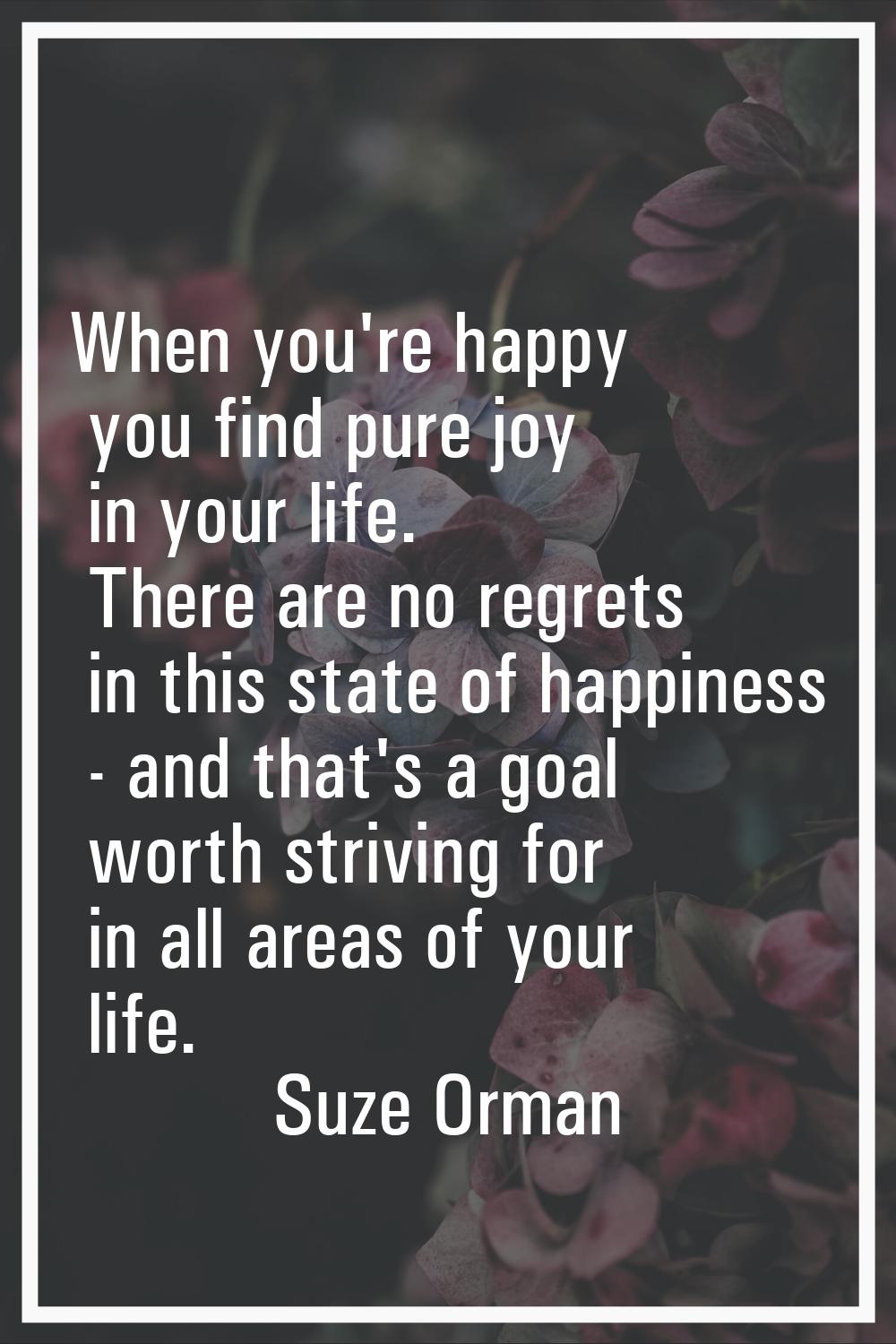 When you're happy you find pure joy in your life. There are no regrets in this state of happiness -