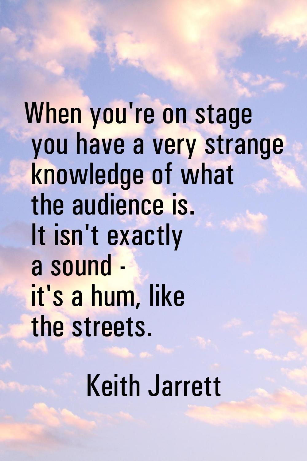 When you're on stage you have a very strange knowledge of what the audience is. It isn't exactly a 