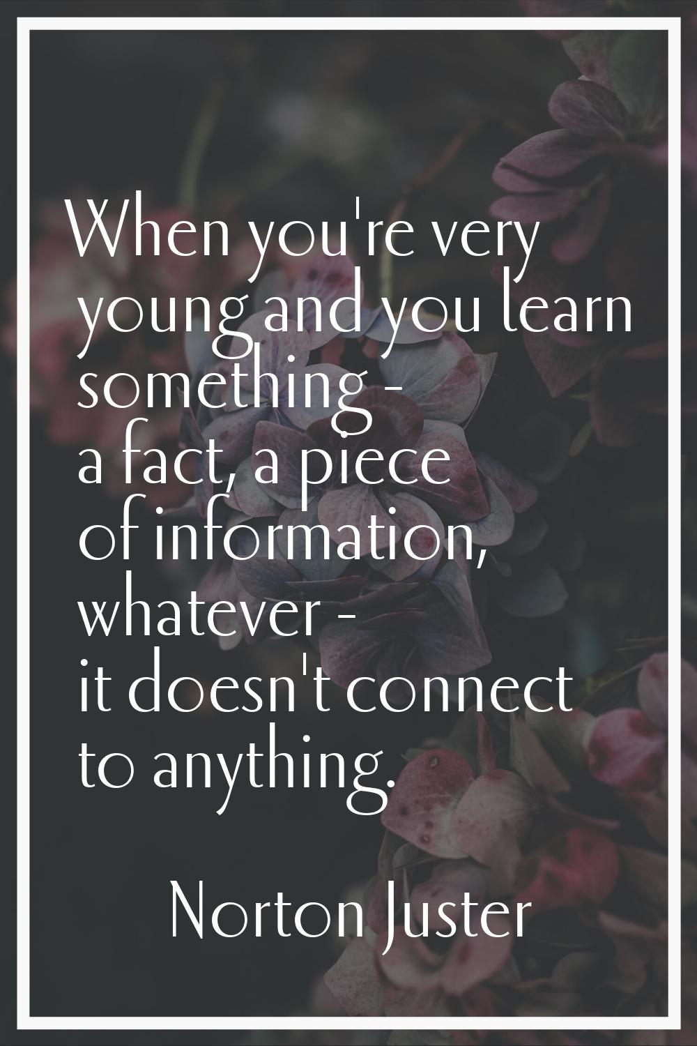 When you're very young and you learn something - a fact, a piece of information, whatever - it does