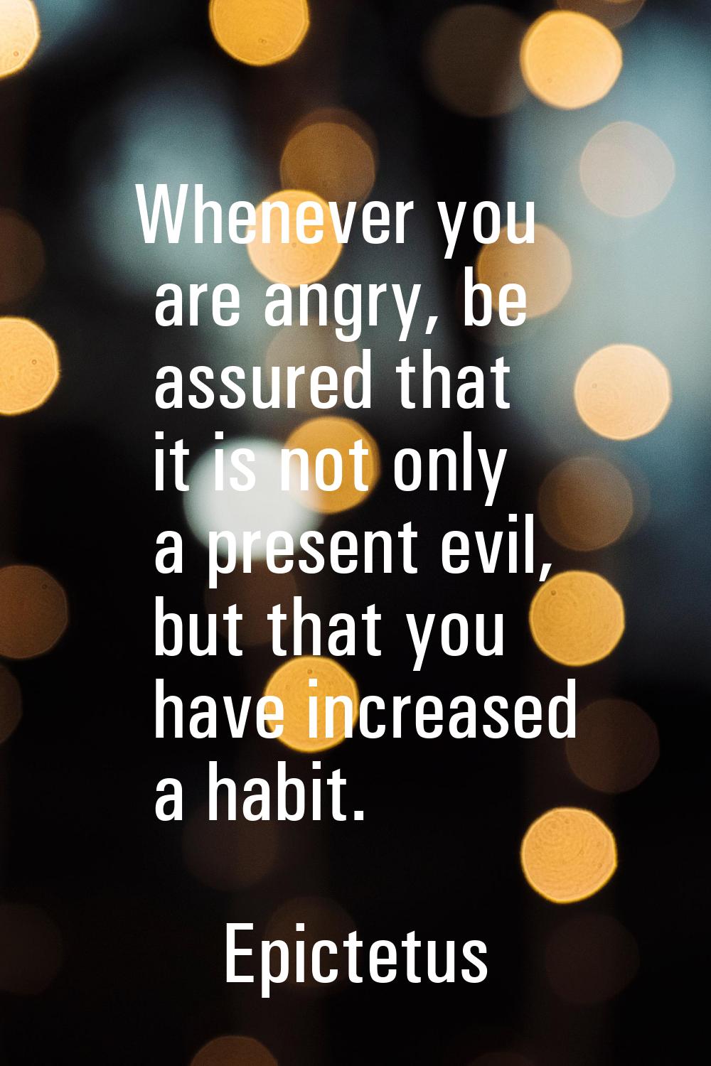 Whenever you are angry, be assured that it is not only a present evil, but that you have increased 