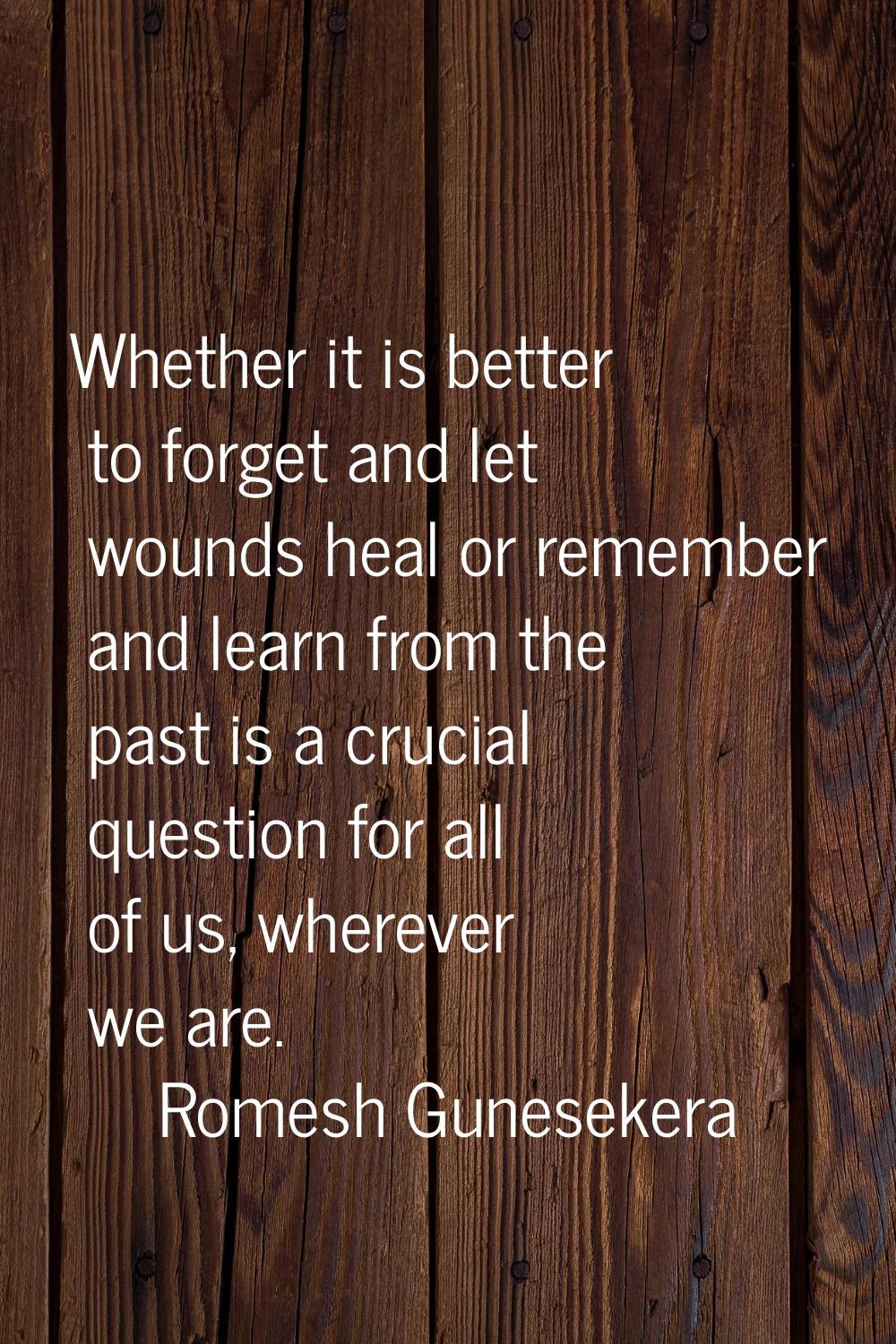 Whether it is better to forget and let wounds heal or remember and learn from the past is a crucial