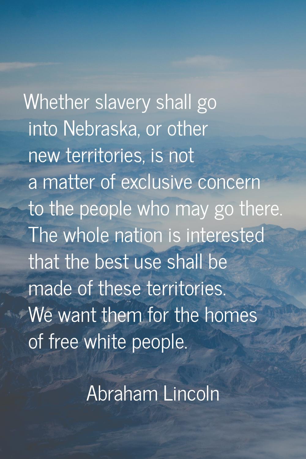 Whether slavery shall go into Nebraska, or other new territories, is not a matter of exclusive conc
