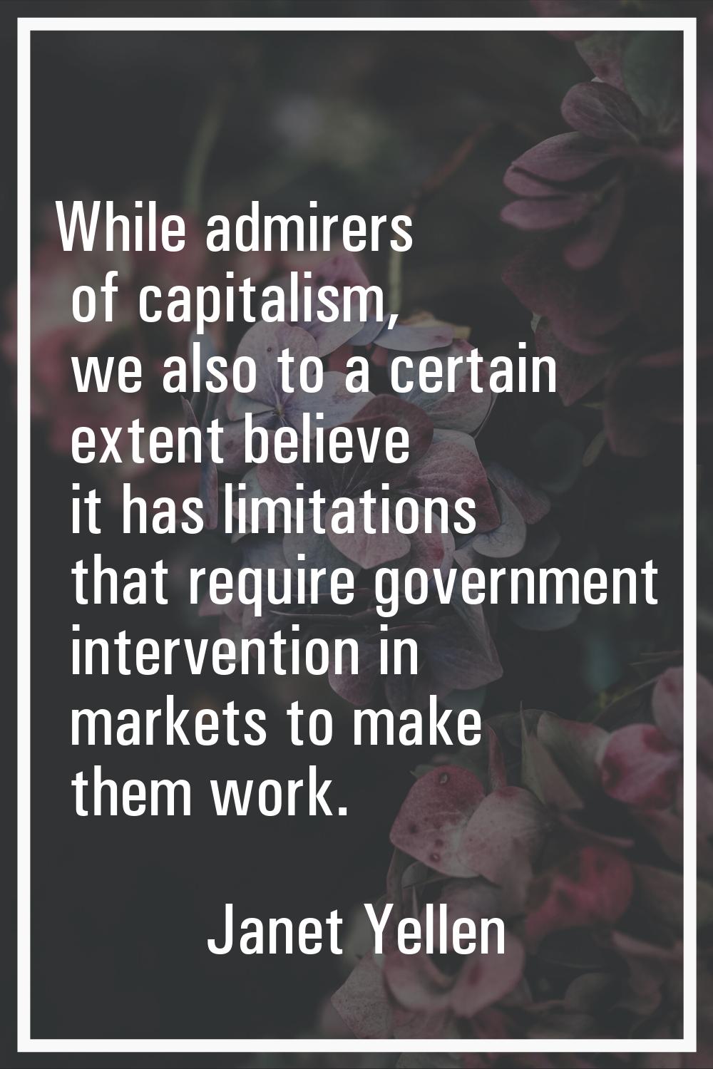 While admirers of capitalism, we also to a certain extent believe it has limitations that require g