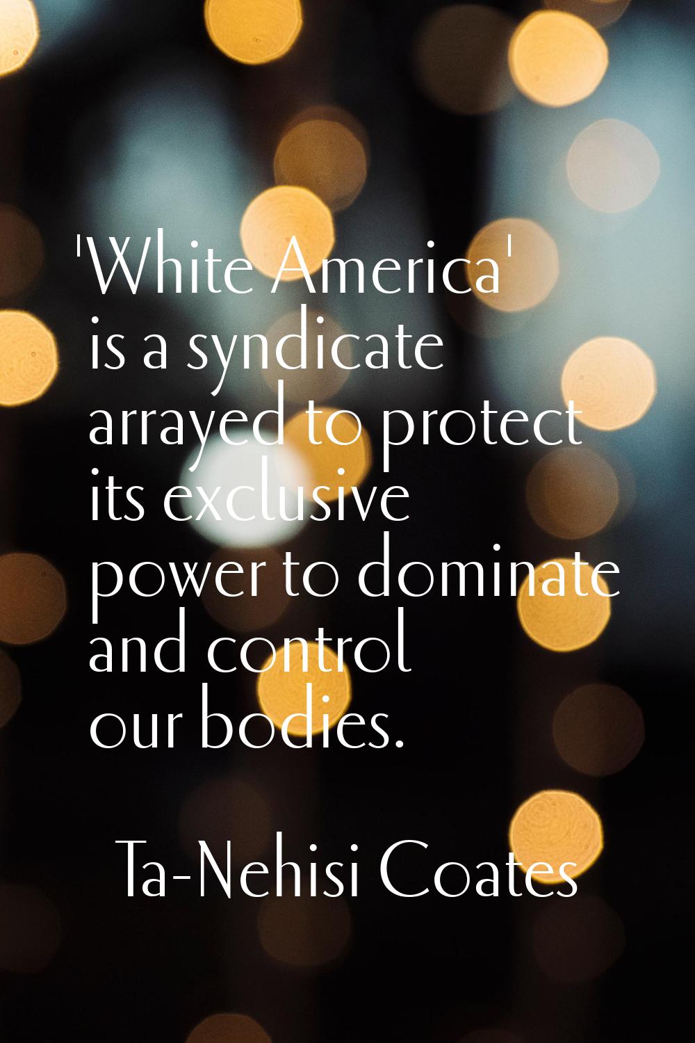 'White America' is a syndicate arrayed to protect its exclusive power to dominate and control our b