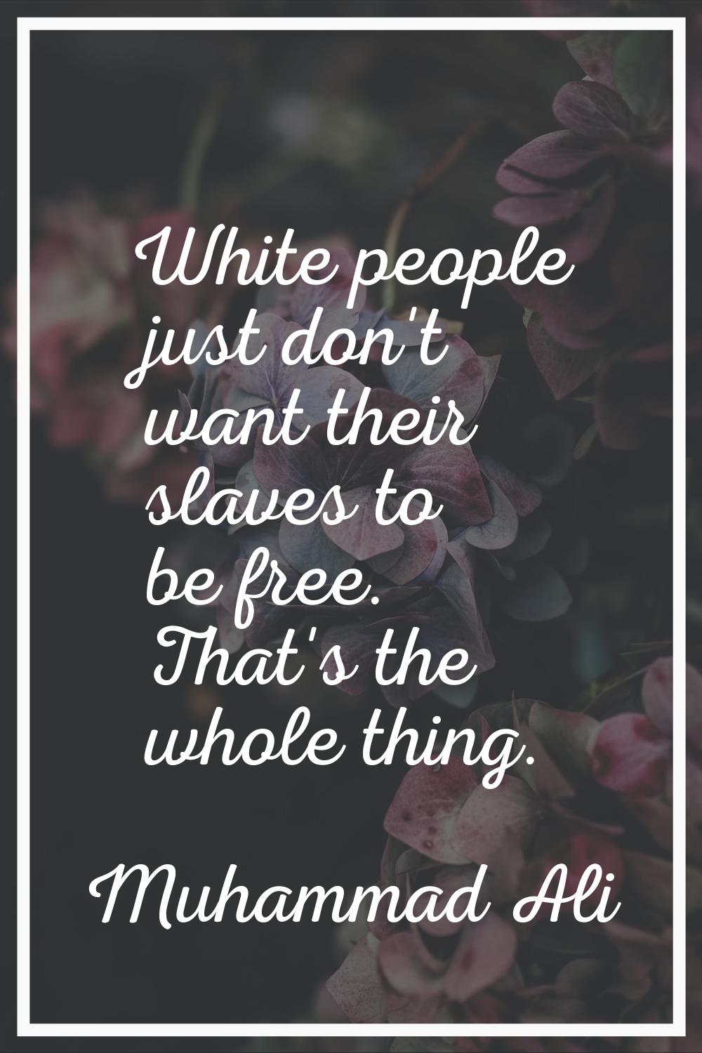 White people just don't want their slaves to be free. That's the whole thing.