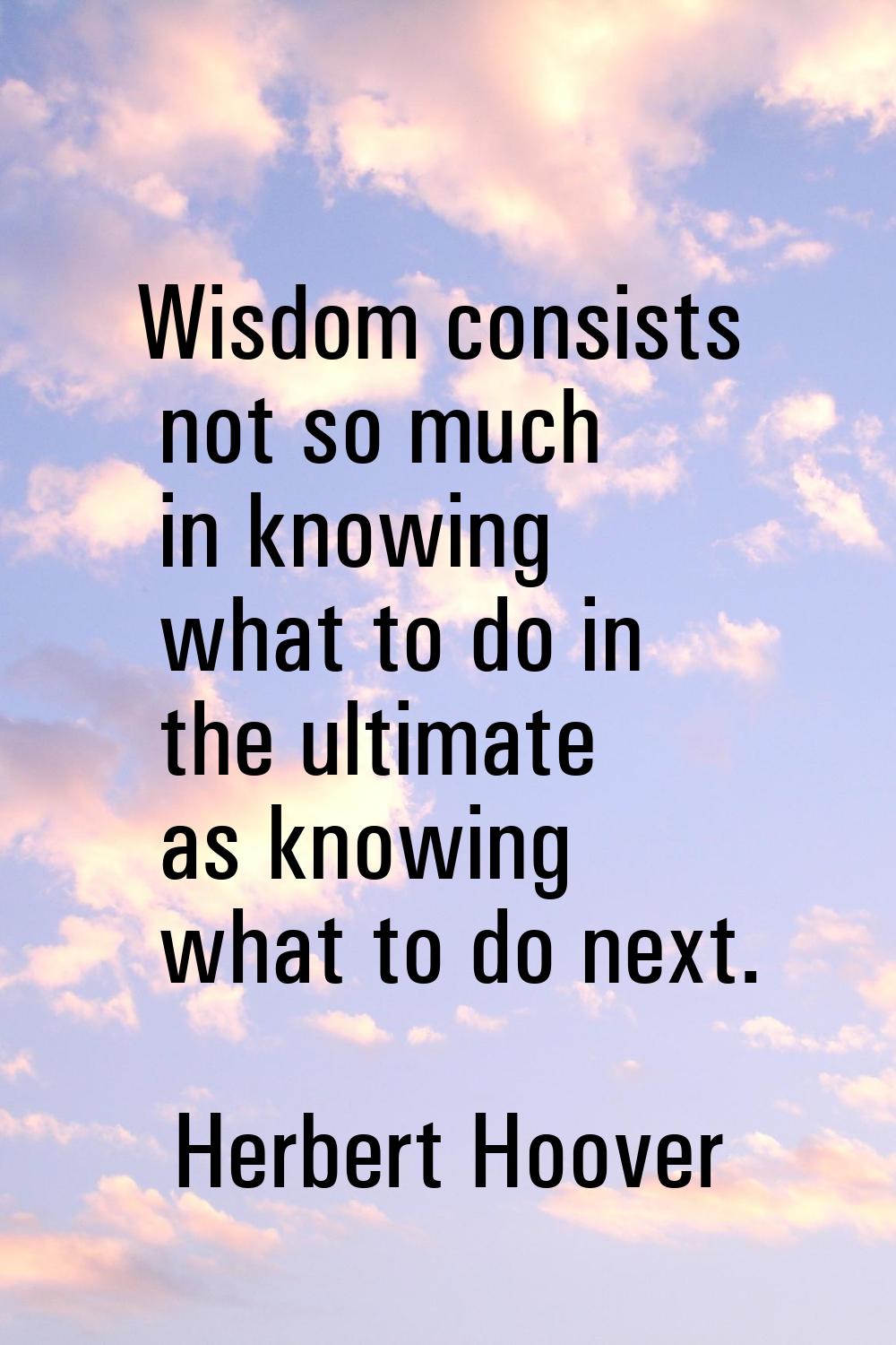 Wisdom consists not so much in knowing what to do in the ultimate as knowing what to do next.
