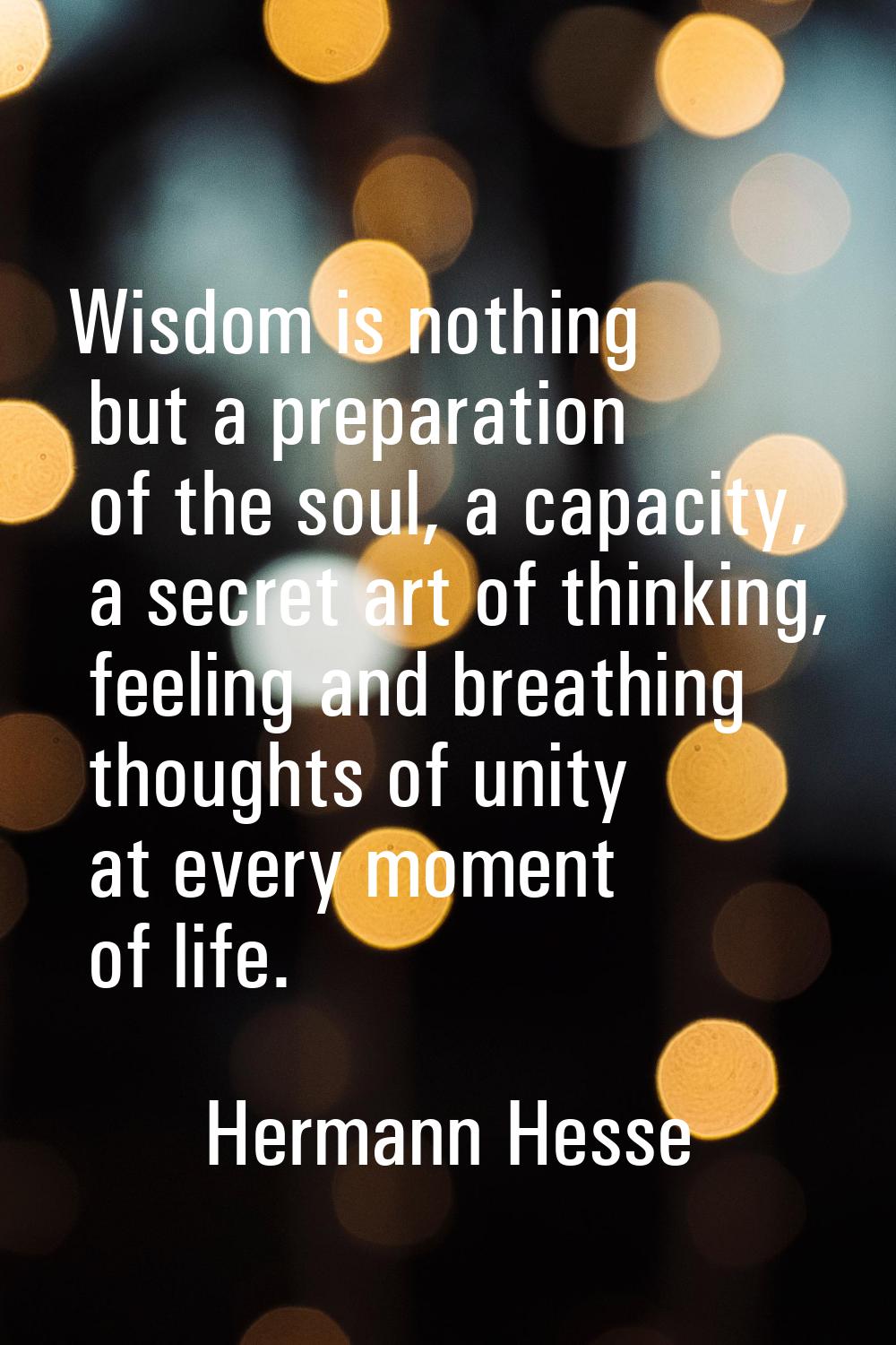 Wisdom is nothing but a preparation of the soul, a capacity, a secret art of thinking, feeling and 