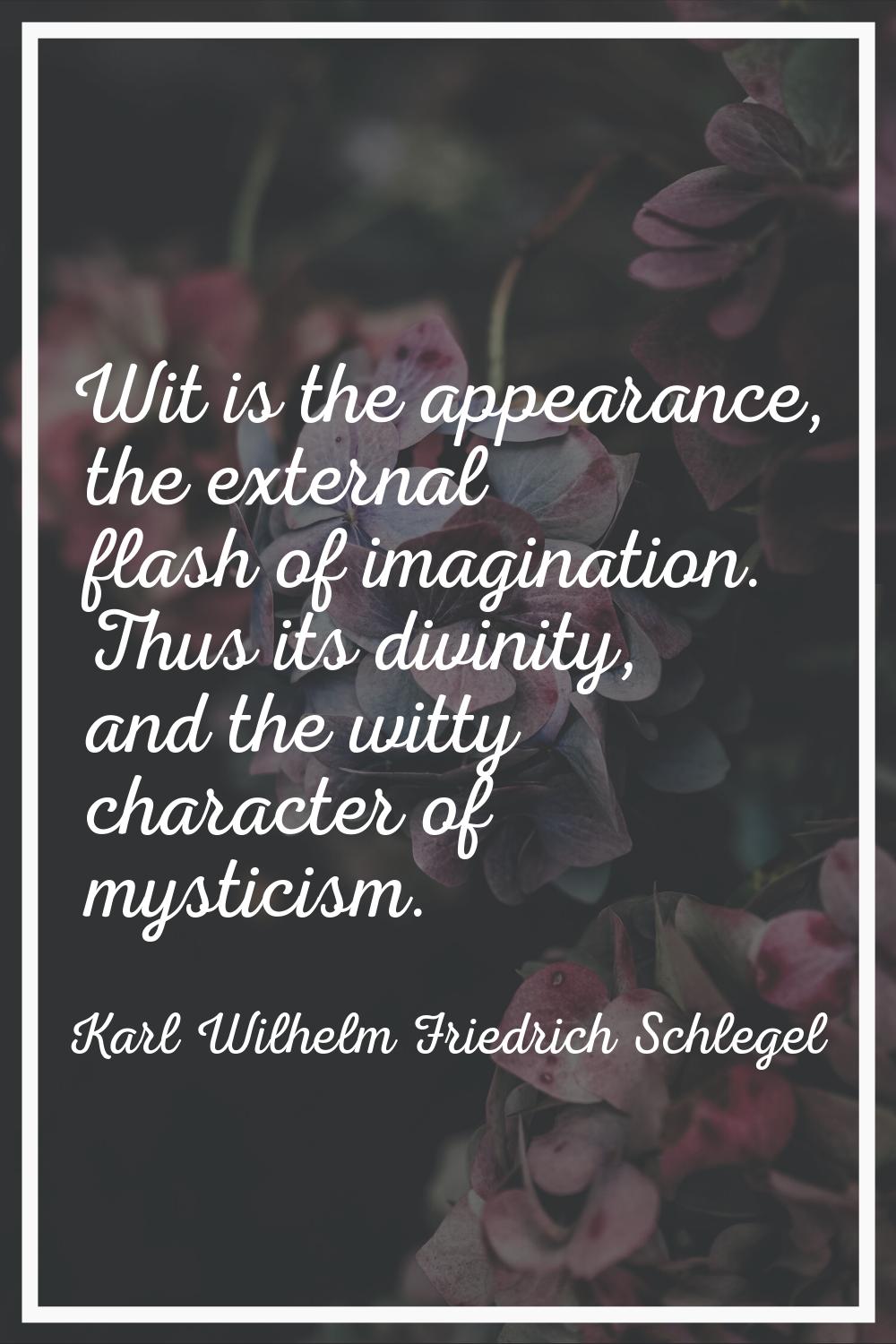 Wit is the appearance, the external flash of imagination. Thus its divinity, and the witty characte