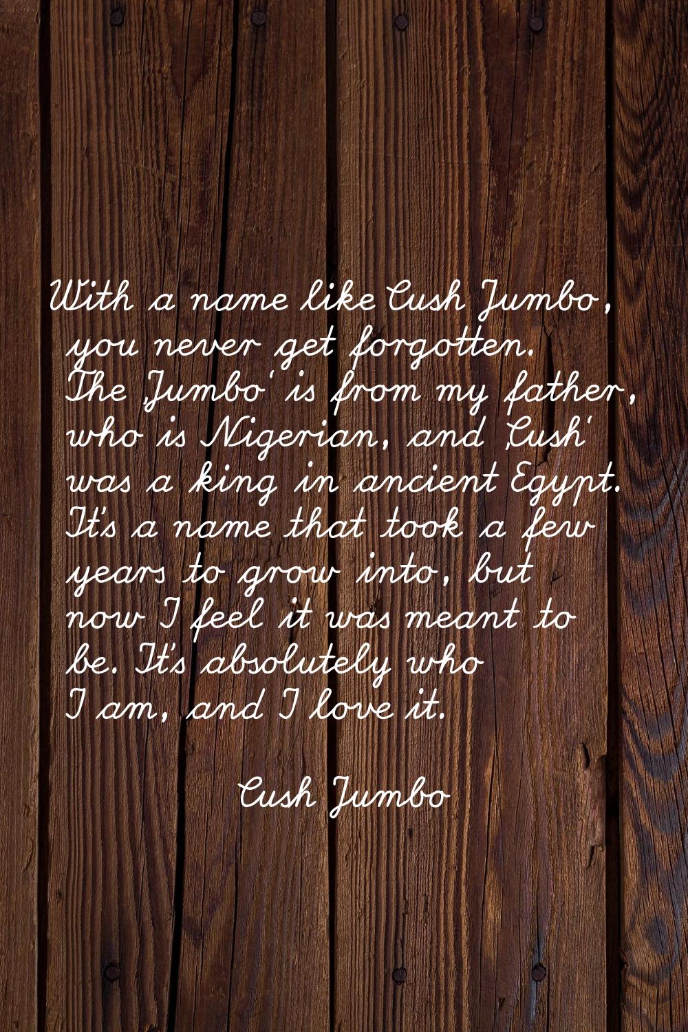 With a name like Cush Jumbo, you never get forgotten. The 'Jumbo' is from my father, who is Nigeria
